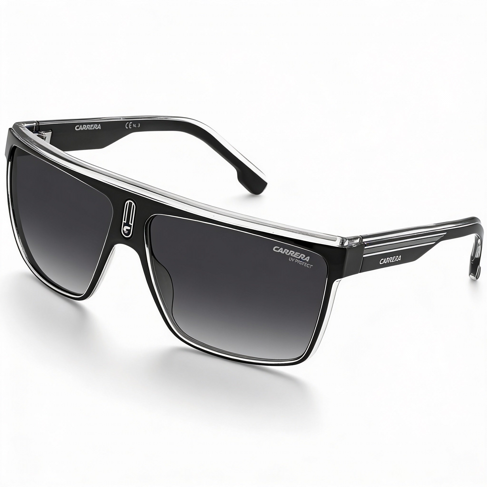 Carrera 22/N Unisex Black White Grey Shaded Polyamide Wraparound UV Protection Sunglasses 63mm, Photo 1