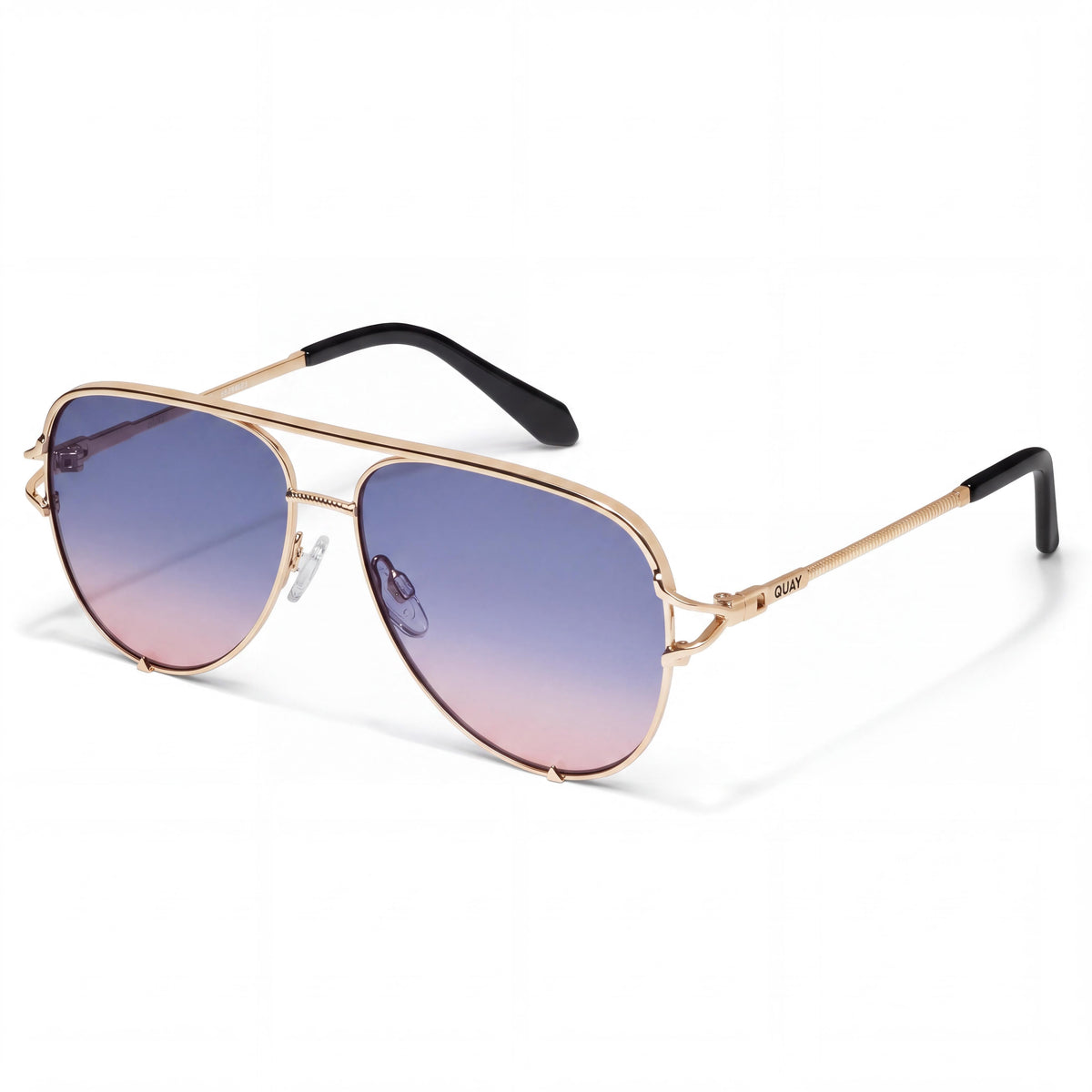 Gafas de sol de aviador para mujer QUAY AUSTRALIA High Key Twist con montura de metal dorado y lentes azul rosado, protección UV, 146 mm, Photo 1