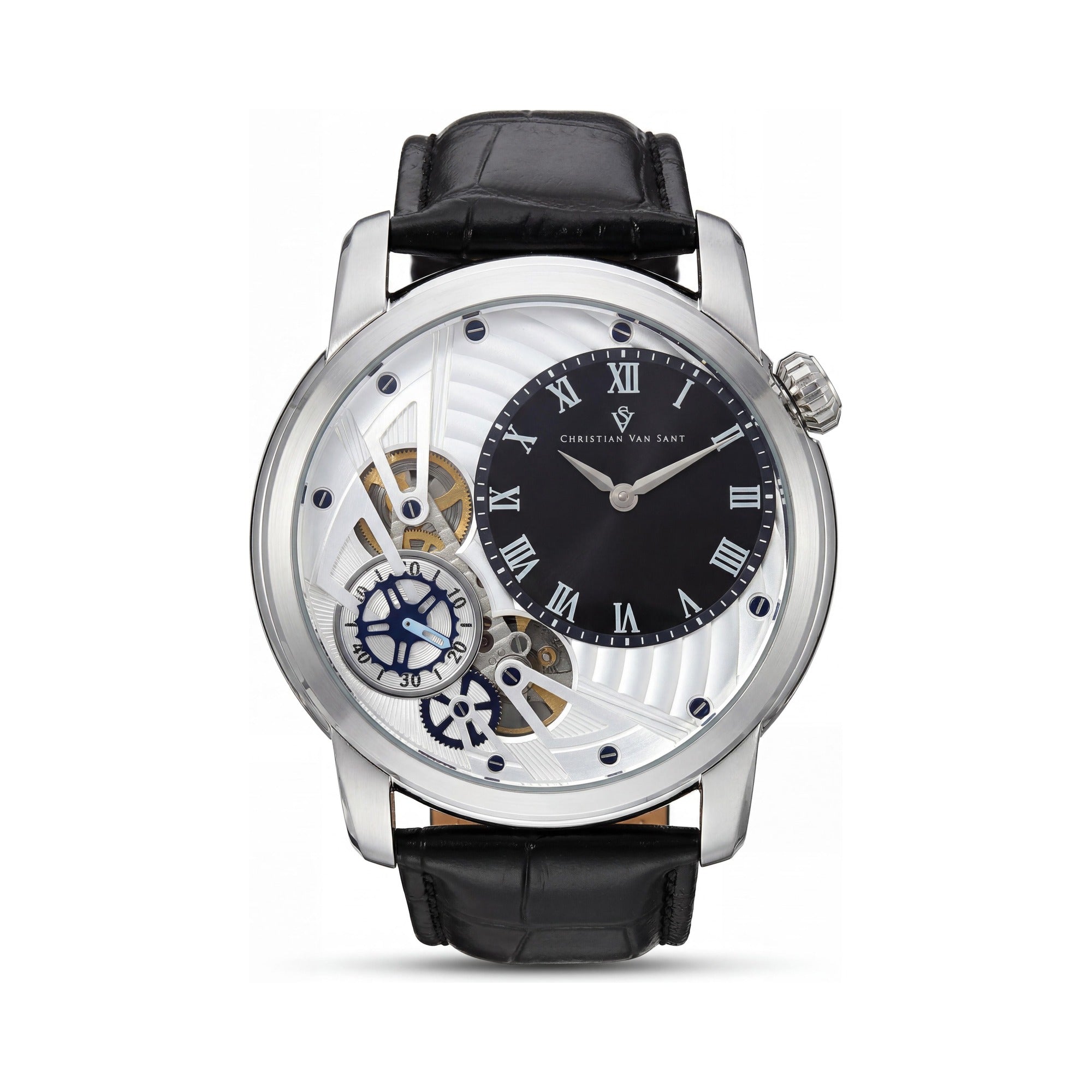 Reloj Christian Van Sant Sprocket Automático-Cuarzo para Hombre, Caja de Acero Inoxidable Negro, Esfera Negra, Correa de Cuero, Photo 1