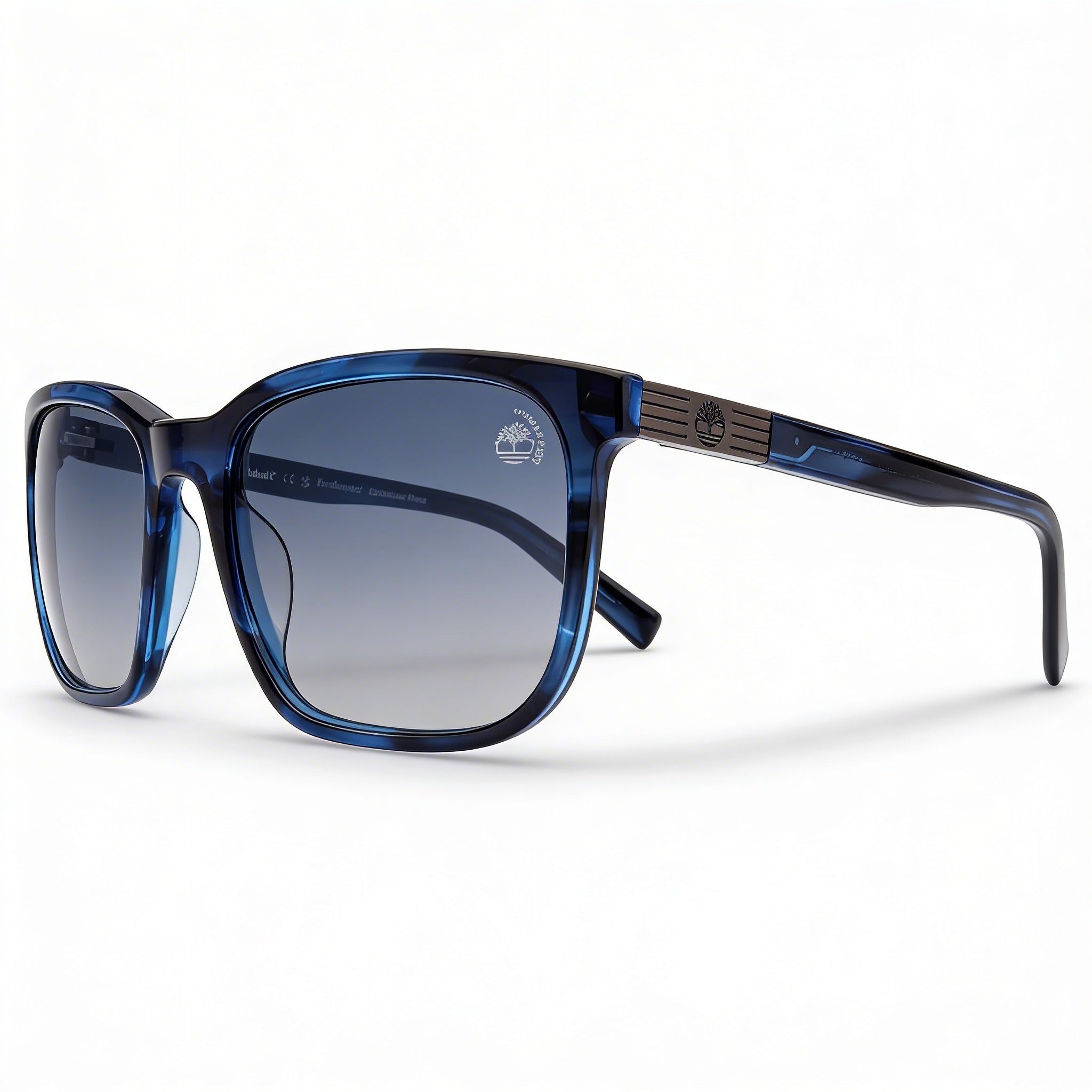 Timberland Modern Men's Shiny Blue Plastic Rectangular Frame Polarized Sunglasses, 100% UV Protection, 56mm Lens, Photo 1