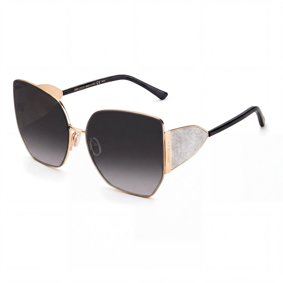 JIMMY CHOO River/S Women's Butterfly Stainless Steel Sunglasses with UV Protection, Black Gold, 61mm, Photo 1