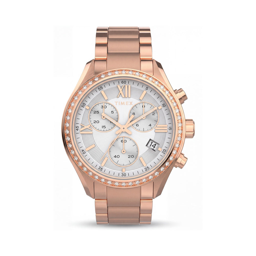 Timex TW2V57900JI Women's Modern Chronograph Analog Watch with Indiglo, Rose Gold, 30m Water Resistant