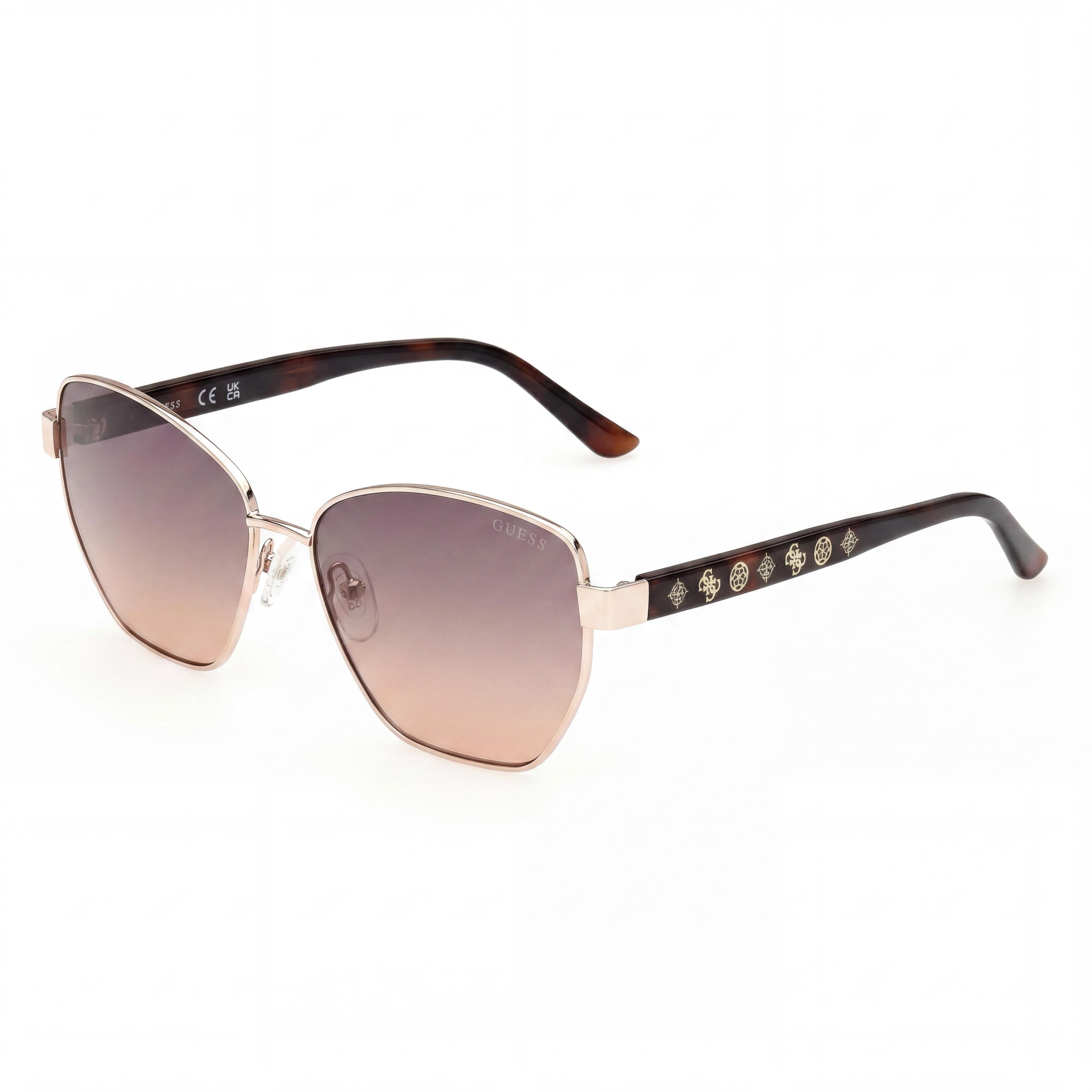Guess GEOMETRIC Women's Pale Gold Metal Frame Non-Polarized Gradient Brown Lenses UV Protected Sunglasses 56mm, Photo 1