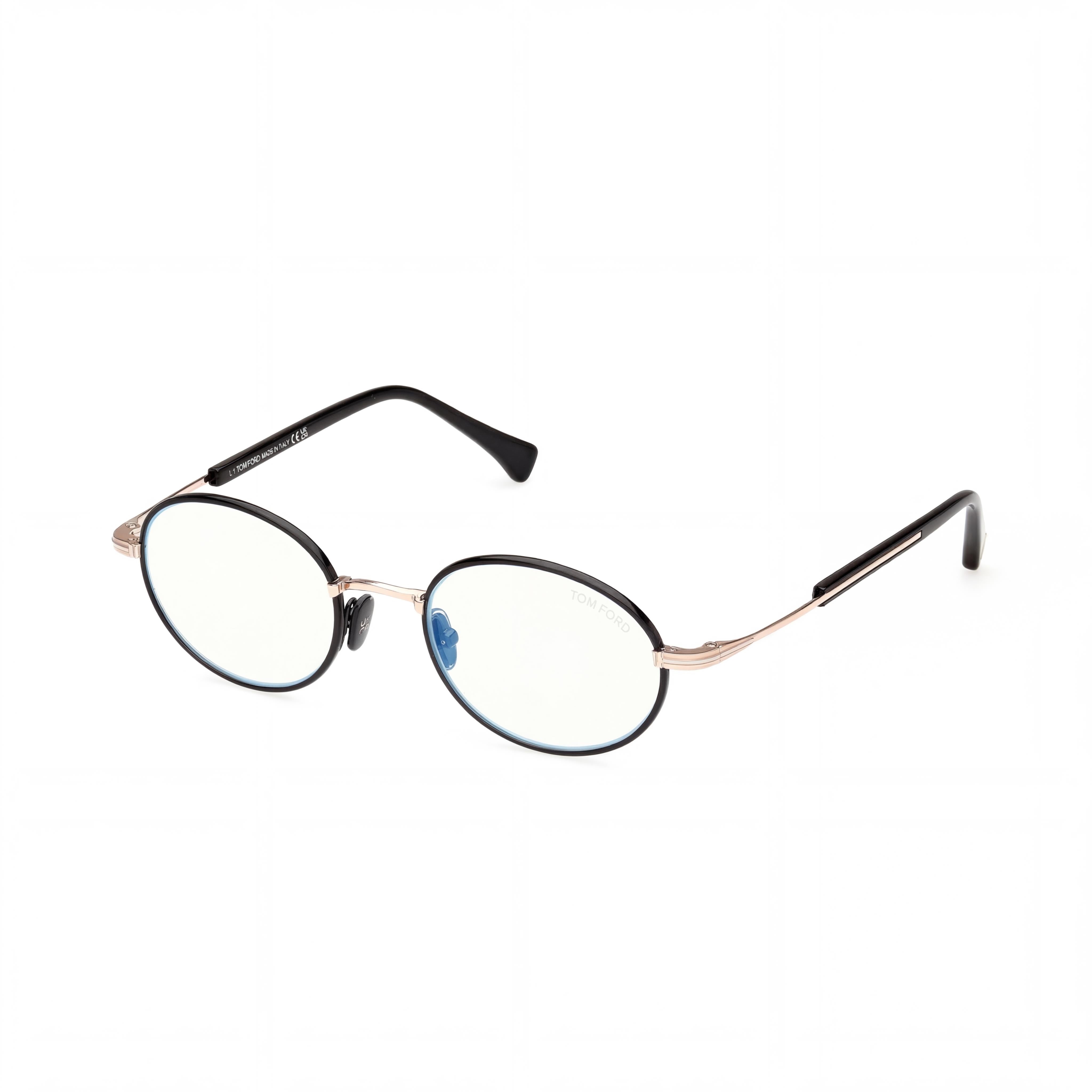 Tom Ford FT5973-B Classic Unisex Blue Filter Metal Frame, Shiny Black Rose Gold, with Non- Black Lenses 49-20-145, Photo 1