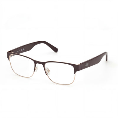 GANT GA50018 Unisex Metal Frame Eyeglasses, Classic Formal Style, Shiny Dark Brown with Polycarbonate Lenses, 52mm Lens Width