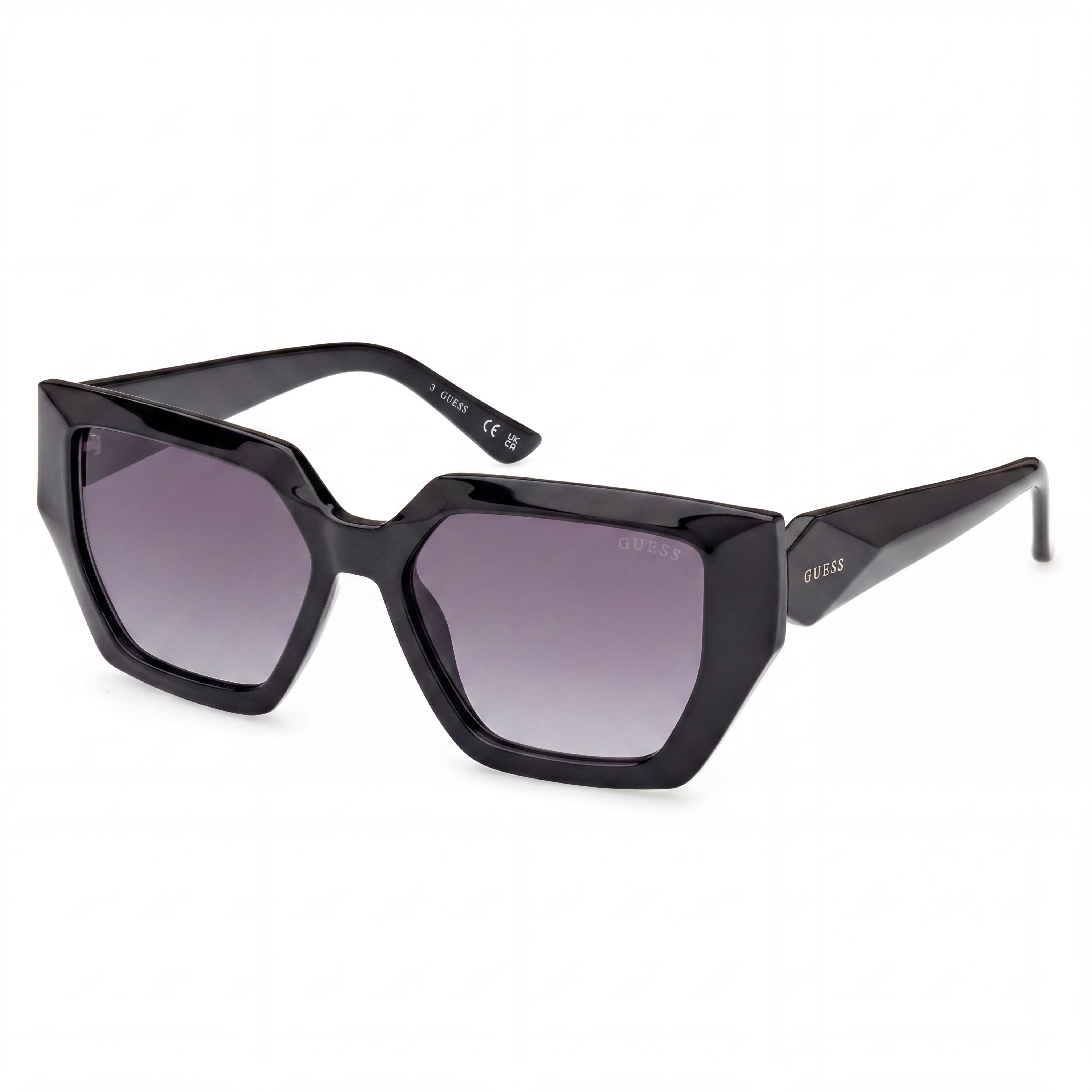 GUESS Female UV Protective Sunglasses, Injected Shiny Black/Grey Shaded Frame, Polycarbonate Gradient Smoke Non-Polarized Lenses 53mm, Photo 1