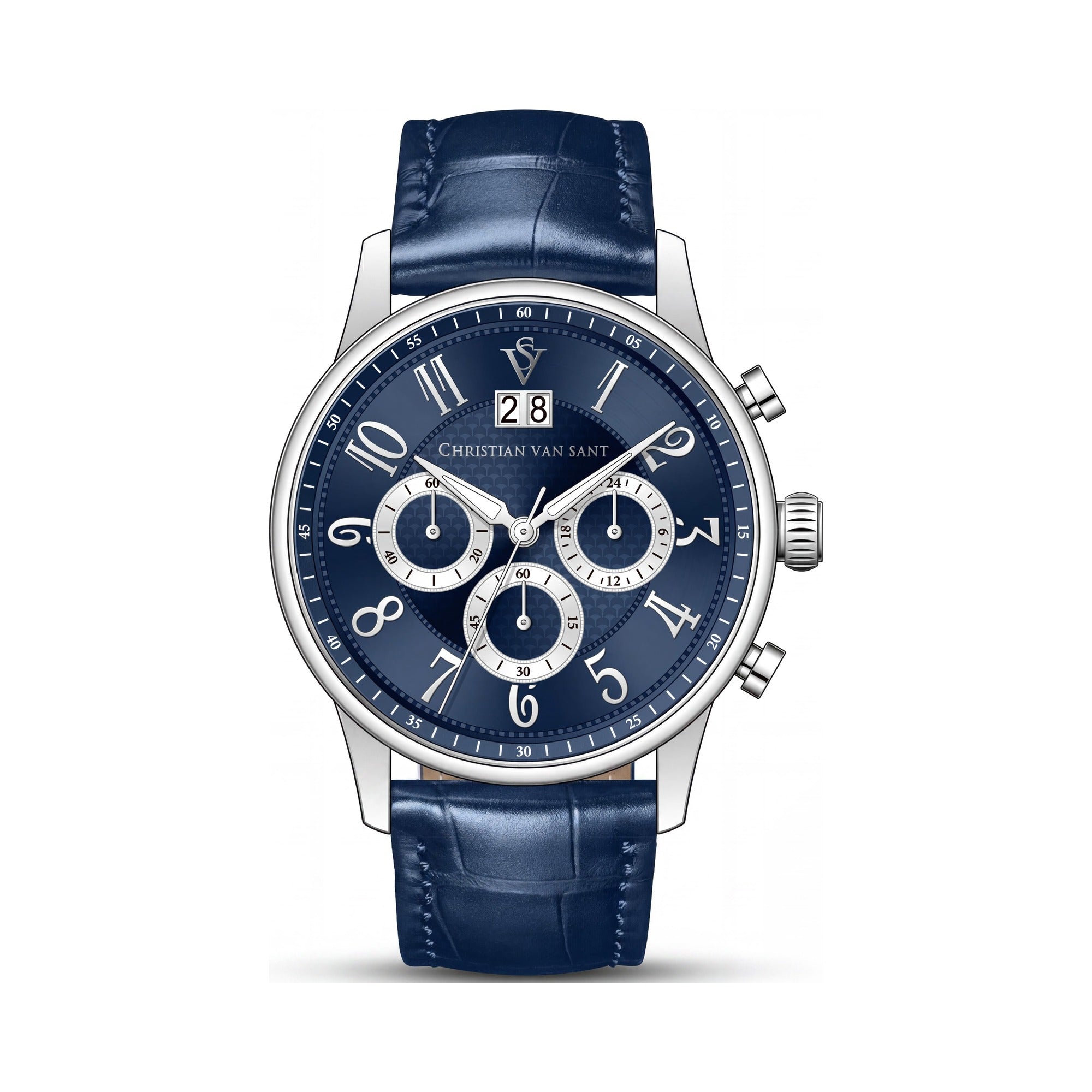 Christian Van Sant Men's Chronograph Watch featuring a Blue Dial, Stainless Steel Case, and Leather Strap, Photo 1
