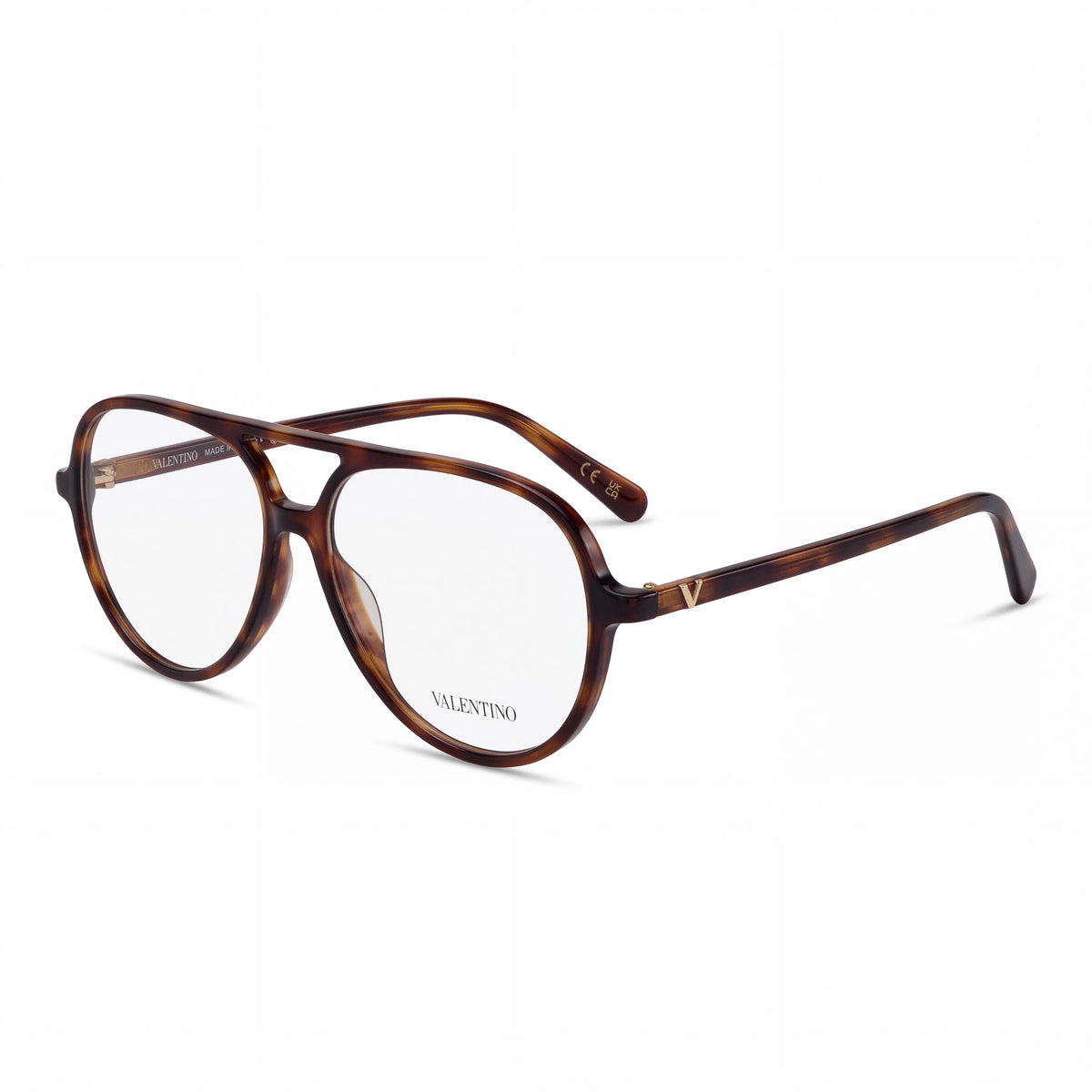 Gafas graduadas de acetato para mujer Valentino Ultralight V Logo estilo aviador en Havana transparente con detalles en tono dorado (55 mm), Photo 1