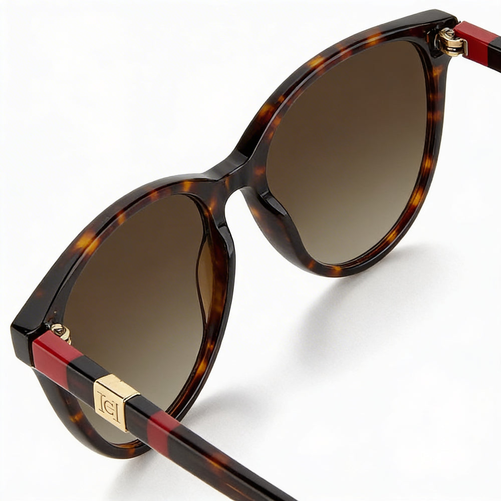 Gafas de sol Carolina Herrera HER 0107/S para mujer, diseño ojo de gato, de acetato con montura en rojo habana, lentes marrones degradadas de 57mm