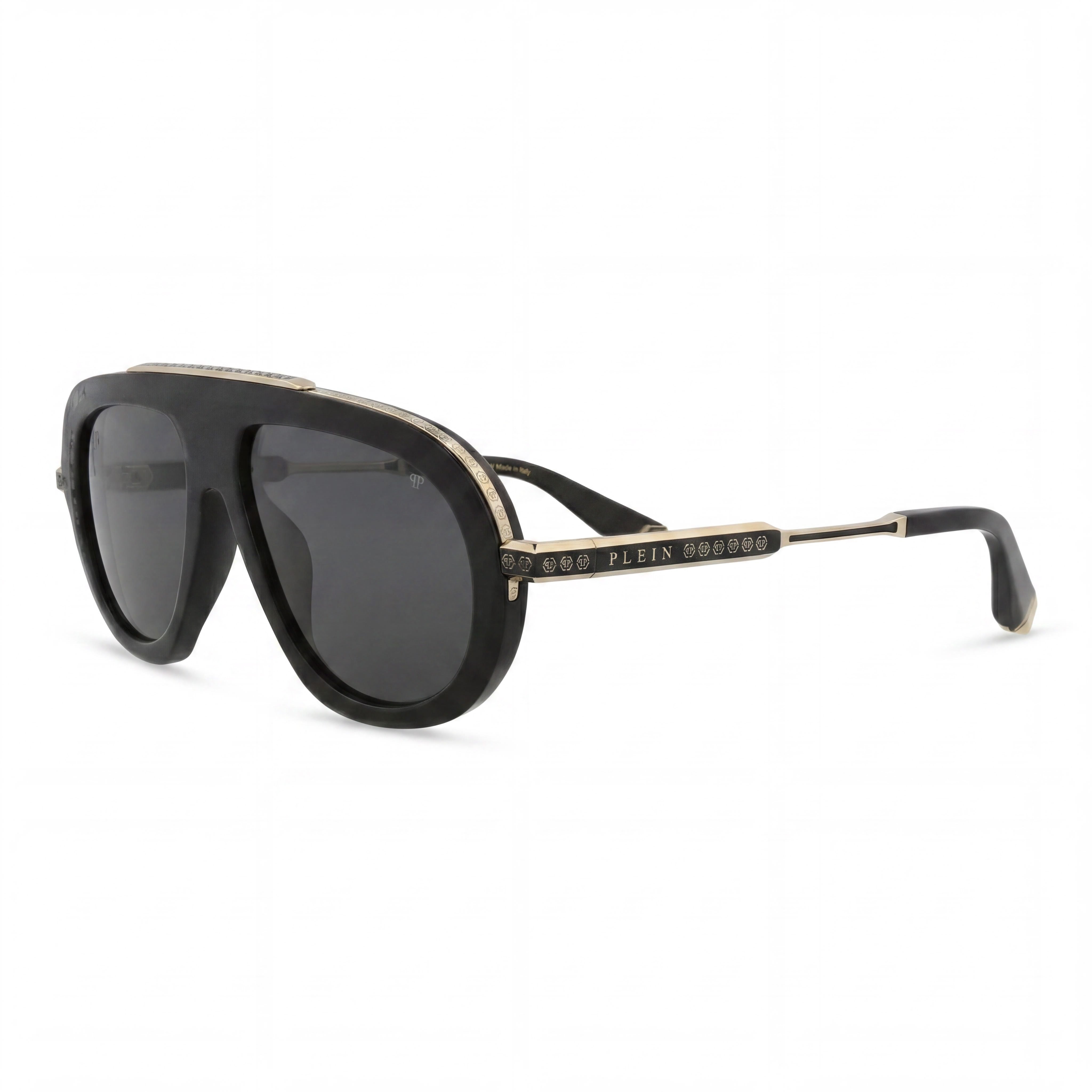 Gafas de Sol de Acetato de Celulosa Negro Brillante Philipp Plein Spp151m para Hombre con Lentes Ahumadas Protección UV 57mm, Photo 1