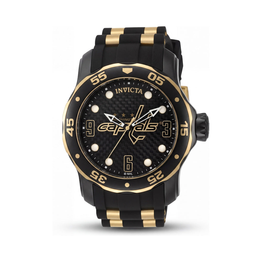 Invicta Men's NHL IN-42311-AMZUK Quartz Chronograph Watch, Black Gold-Tone Stainless Steel & Silicone, 48mm
