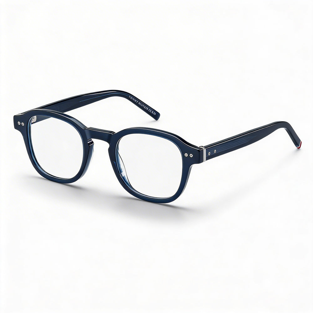 Tommy Hilfiger Th 2033 Modern Unisex ECO ACETATE Blue Palladium Frame Blue Lenses Eyeglasses 48