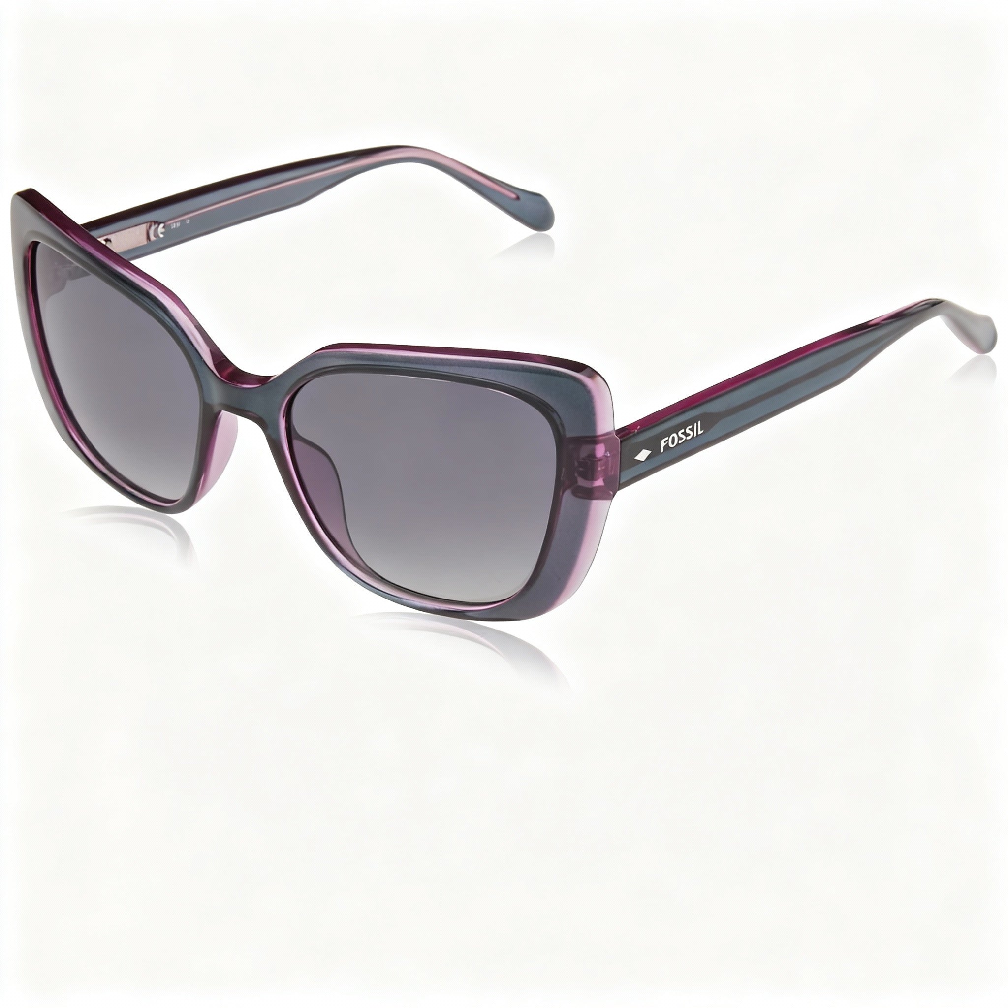 Fossil FOS 3143/S Women's Blue Cellulose Propionate Sunglasses, Dark Grey Shaded Lenses, UV Protection, Size 55-18-140