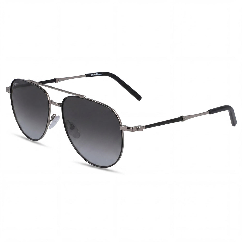 Gafas de sol Ferragamo SF 226S para hombre, montura completa de metal, lentes grises degradadas negras, 58 mm