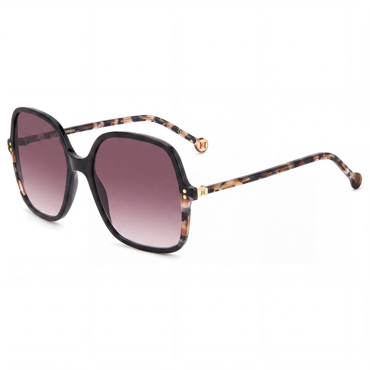 Gafas de sol Carolina Herrera modernas de acetato con protección UV no polarizadas para mujer, armazón Habana negro, lentes en doble tono rosado de 56 mm, Photo 1