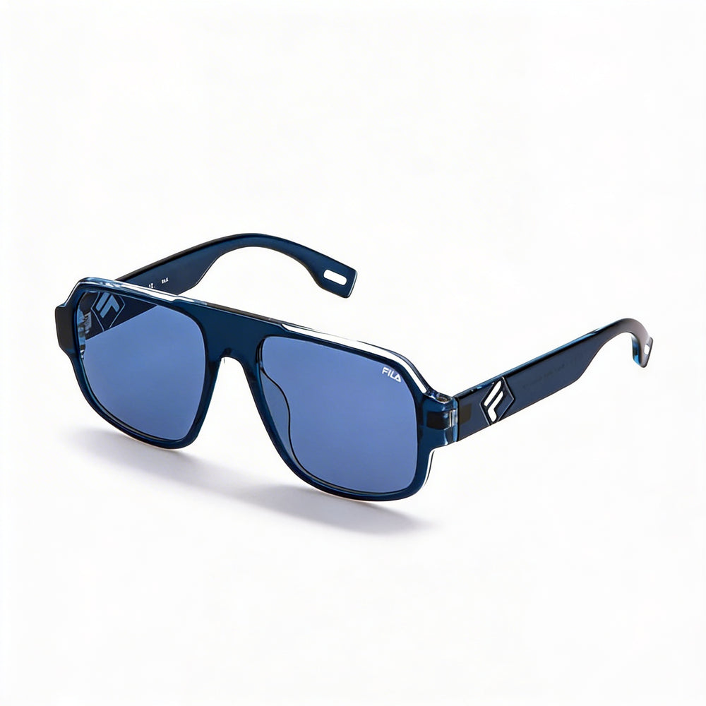Fila Casual Unisex Navigator Acetate Non-Polarized Sunglasses Blue Top Clear Blue Frame, Blue Lens 54-18-140