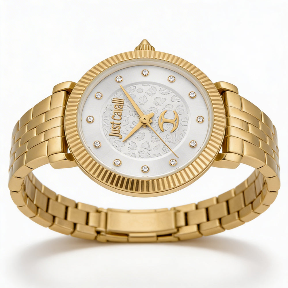 Just Cavalli JC1L266M0025 Reloj multifunción de cuarzo para mujer, color gris plateado, resistente a golpes, con cristal mineral de 20 mm