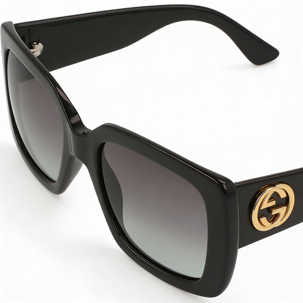 Gafas de sol Gucci Gg0141sn para mujer, cuadradas, de acetato negro, con degradado negro y gris, no polarizadas, 53 mm