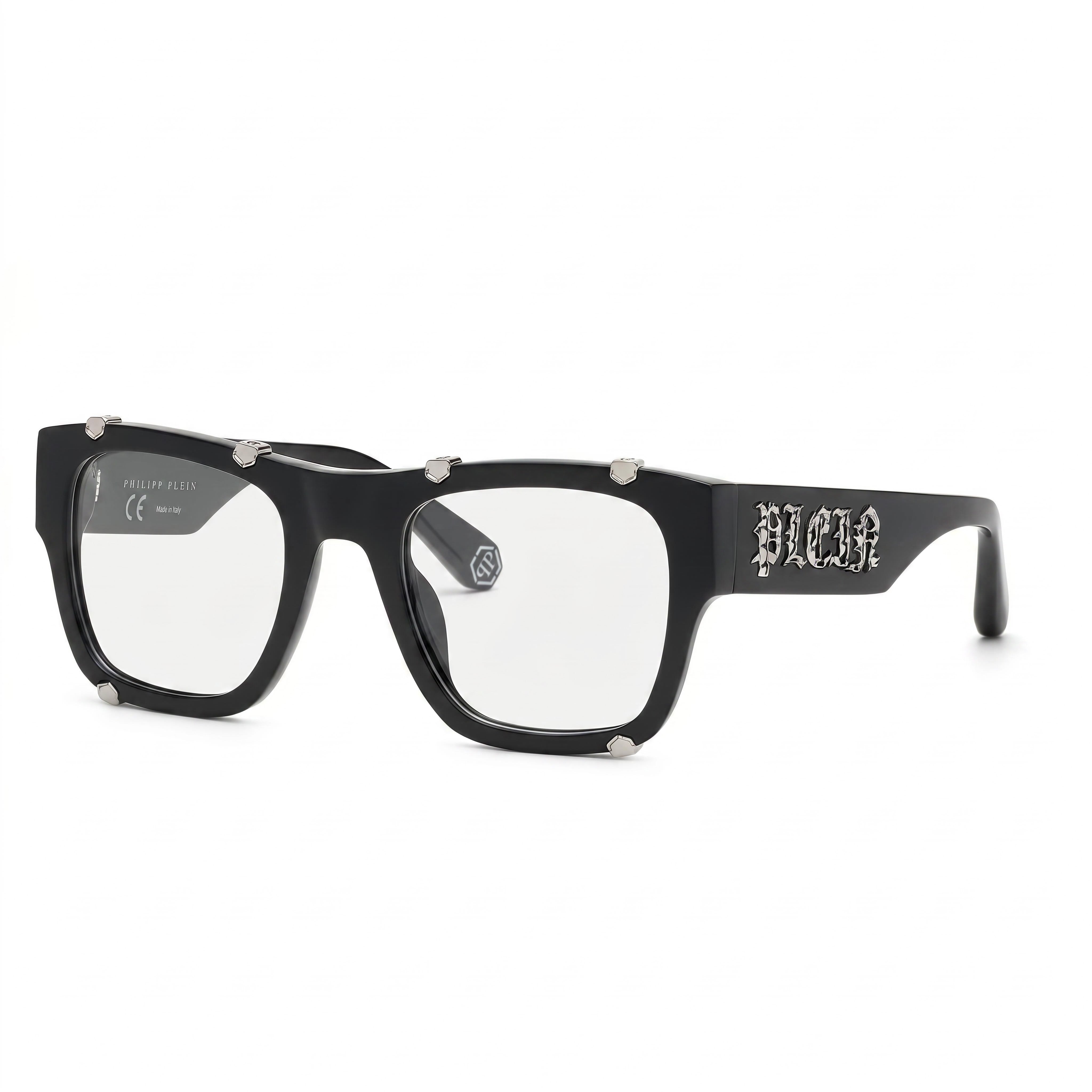 Philipp Plein classical Unisex Eyewear with Shiny Black Acetate Frame and Non-Polarised Polycarbonate Lenses 54mm, Photo 1