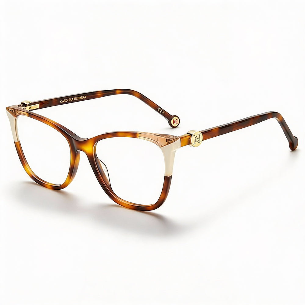 Gafas de acetato Carolina Herrera Modern Cat Eye para mujer en color marfil con lentes transparentes de demostración (53 mm) - Prescripción médica