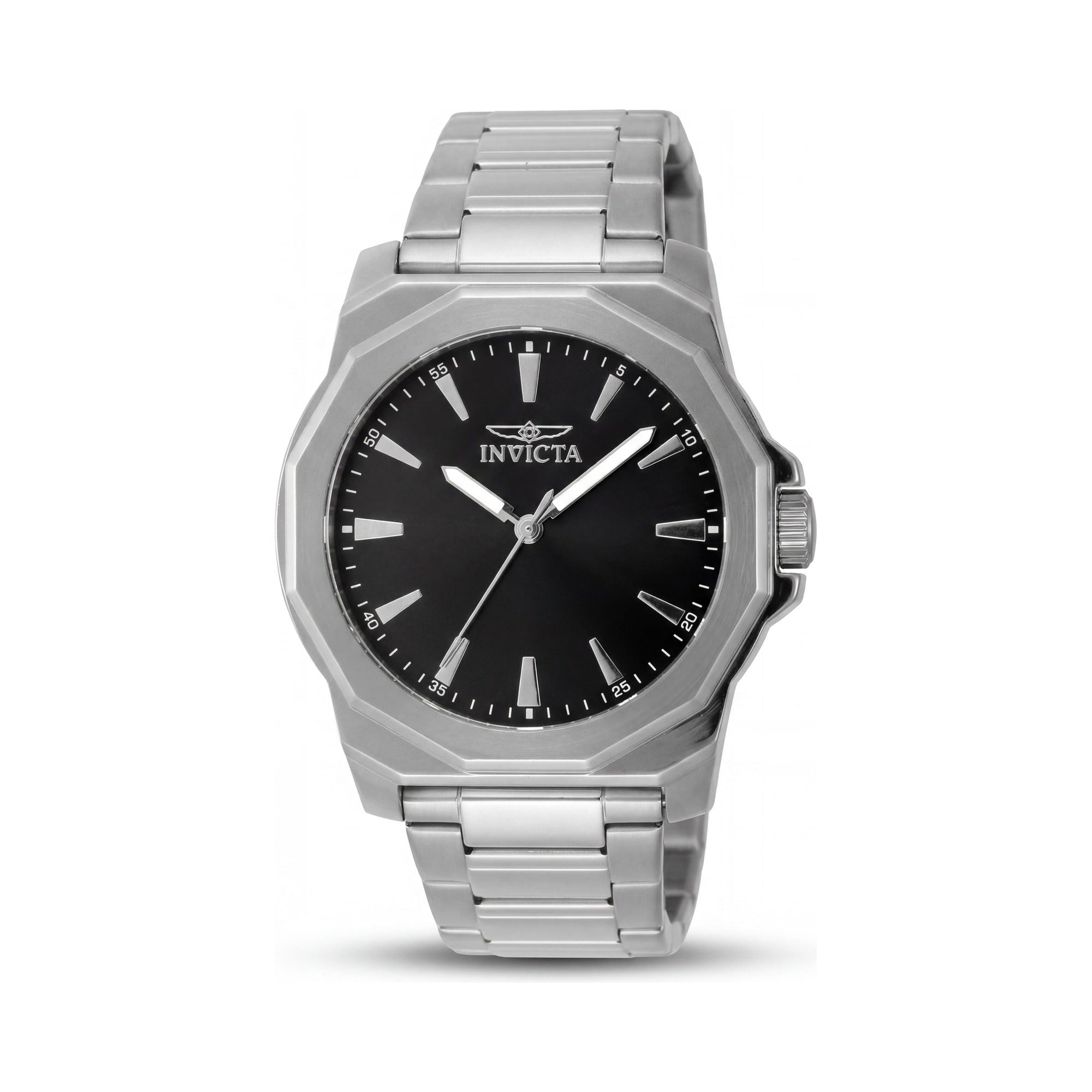 Reloj de cuarzo Invicta de acero inoxidable negro y plateado de 42 mm para hombre con esfera negra resistente a los arañazos., Photo 1