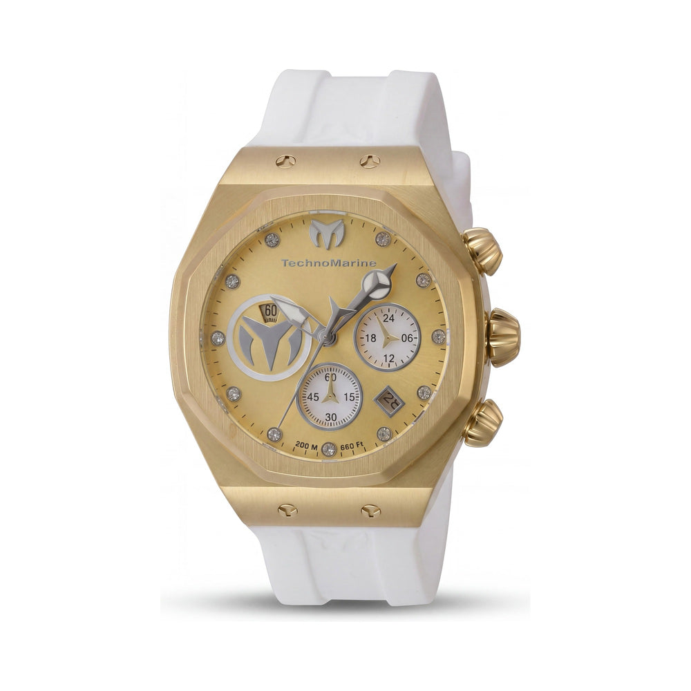 TechnoMarine Modern Unisex Quartz Water Resistant Watch, Gold-tone Case, White Band, 40mm