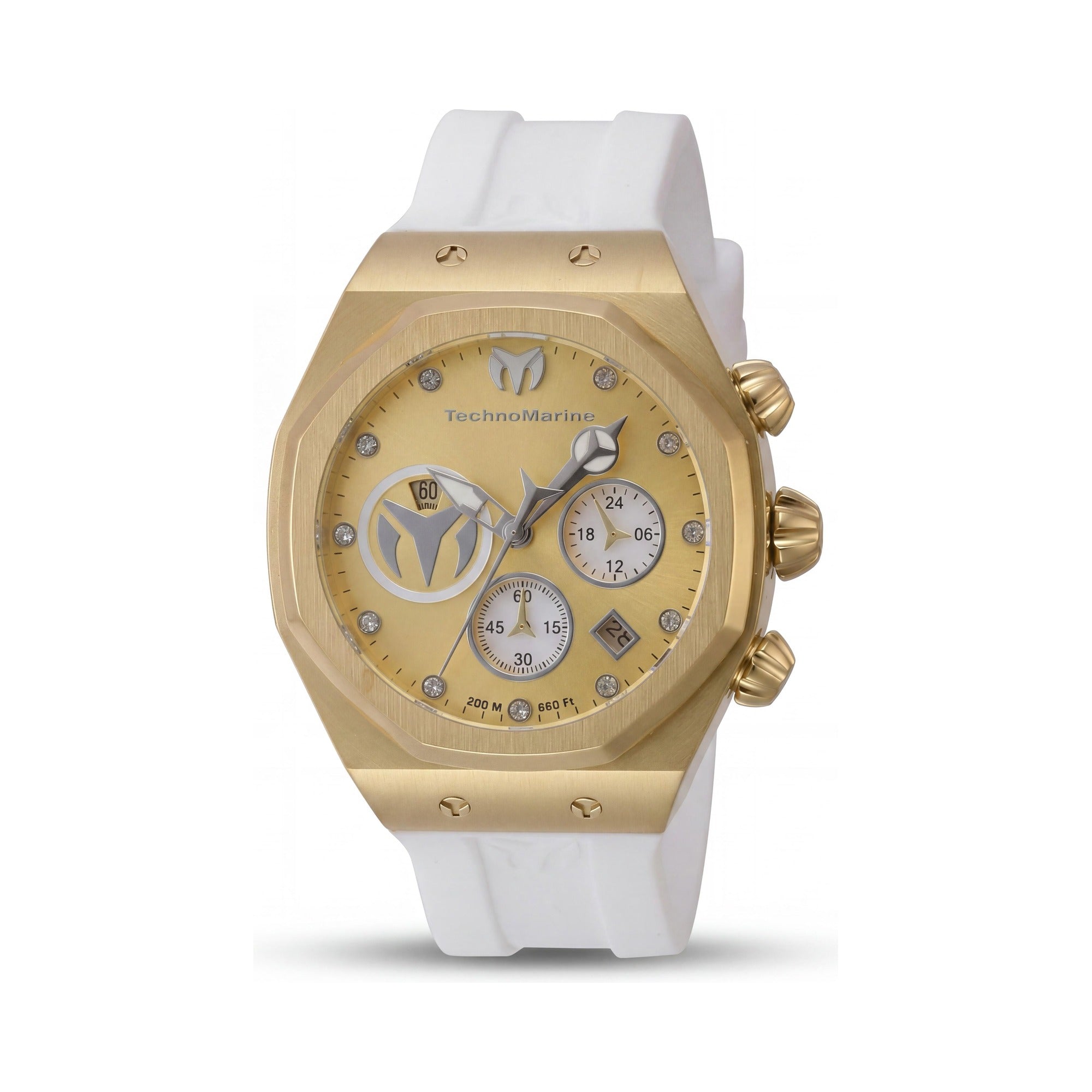 TechnoMarine Modern Unisex Quartz Water Resistant Watch, Gold-tone Case, White Band, 40mm, Photo 1