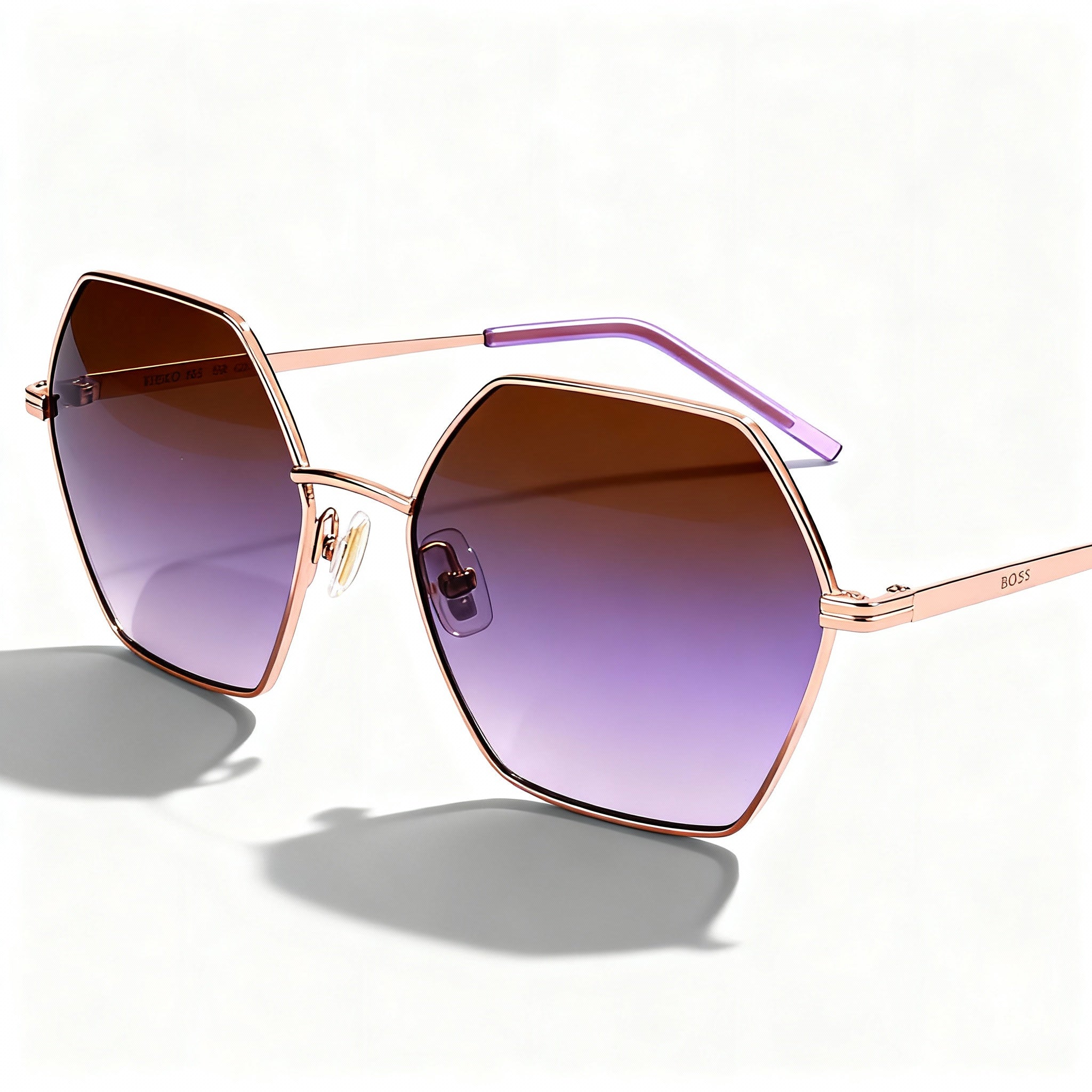 Hugo Boss Light & Minimal Women's Gold Copper Stainless Steel Sunglasses with UV Protected Polycarbonate Lenses 57-17-140