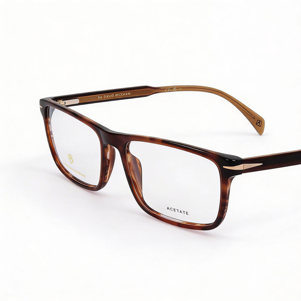 David Beckham Casual Men's Optical Eyeglasses, featuring a Brown Horn Acetate Frame with 58mm Lens Width