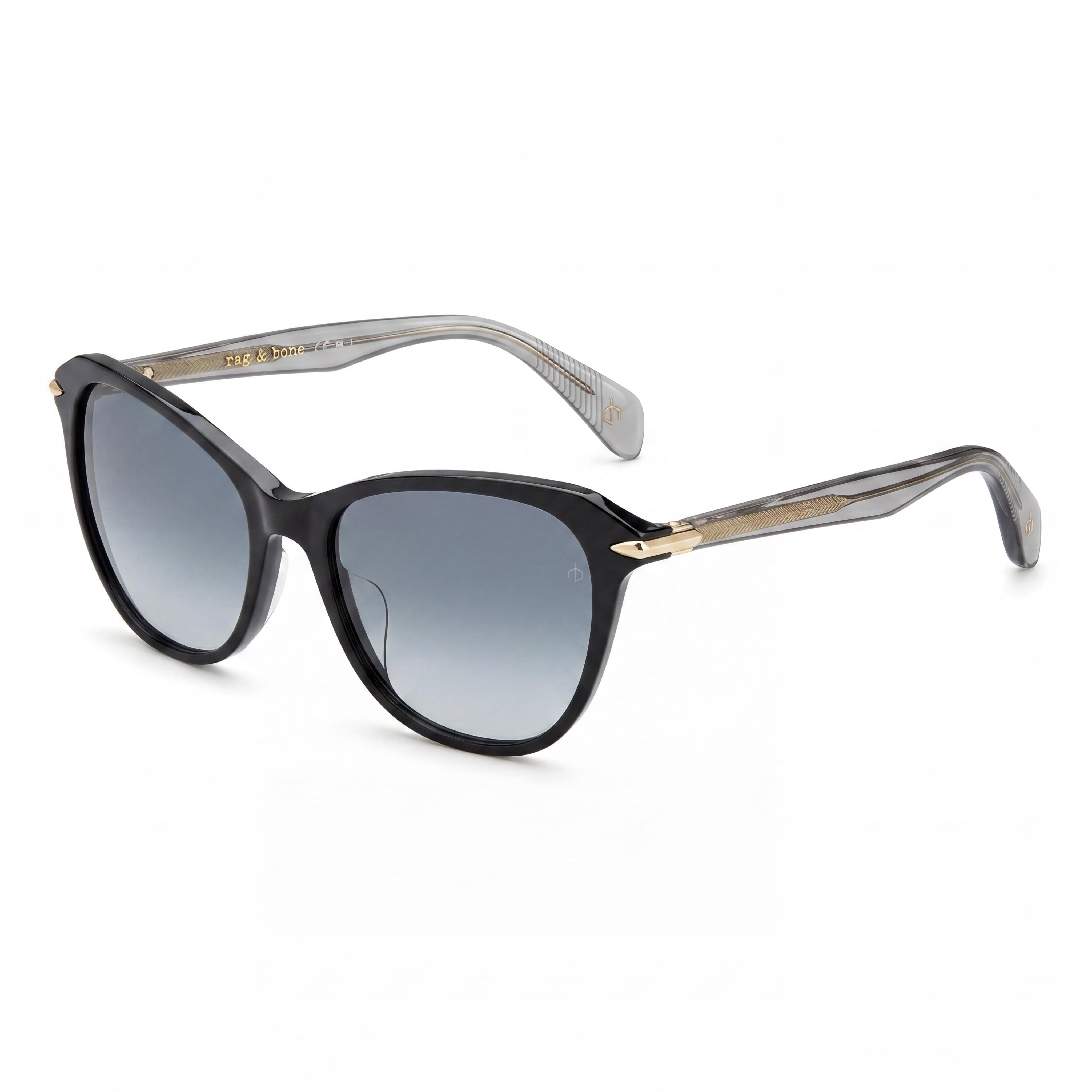 rag & bone Modern Women's Full Rim Black Acetate Cat Eye Butterfly Sunglasses with Polycarbonate Lenses, RX-Able, 55mm, Photo 1
