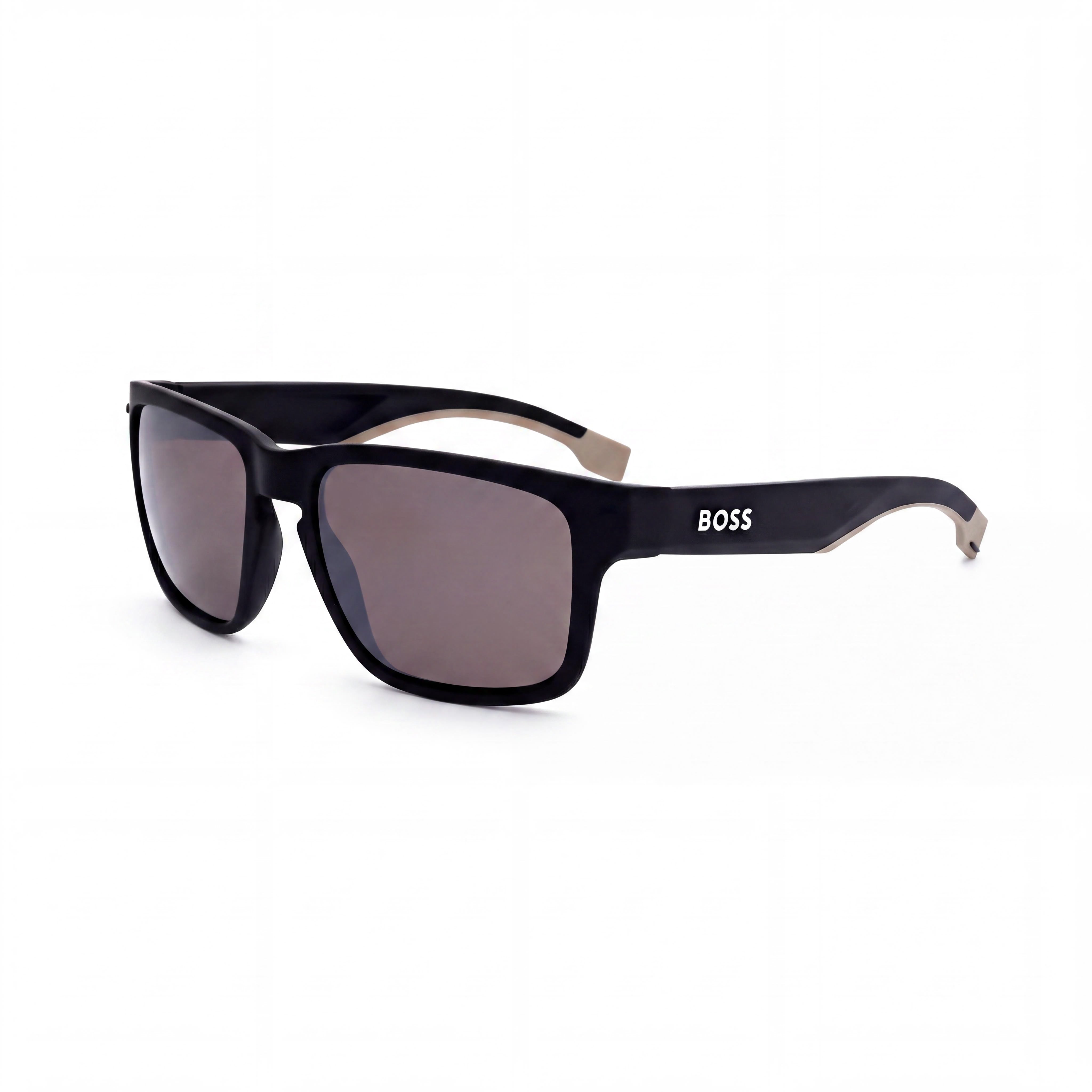 Hugo Boss Contemporary Unisex Sunglasses with Polyamide Matte Black Beige Frame and Brown UV Protected Lenses 57mm, Photo 1