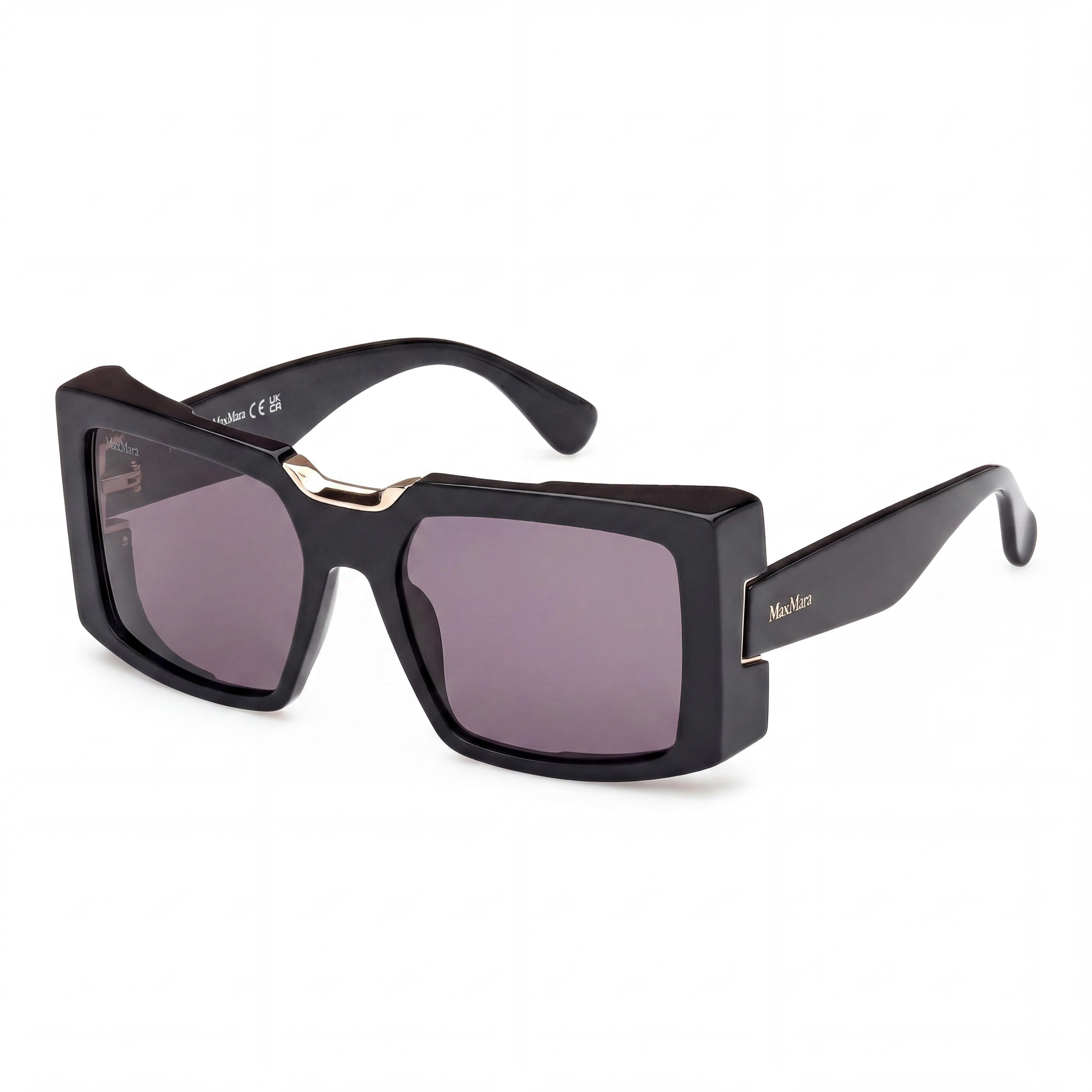 MaxMara MM0124 Women's Casual Shiny Black Acetate Frame Non-Polarized UV 400 Sunglasses 55mm, Photo 1