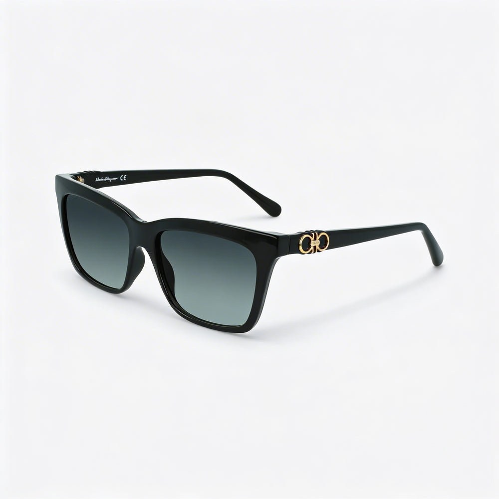 Gafas de sol cuadradas unisex Ferragamo Sf1027s, protección UV, montura de plástico en degradado de negro a gris, lentes azules en degradado, 55 mm