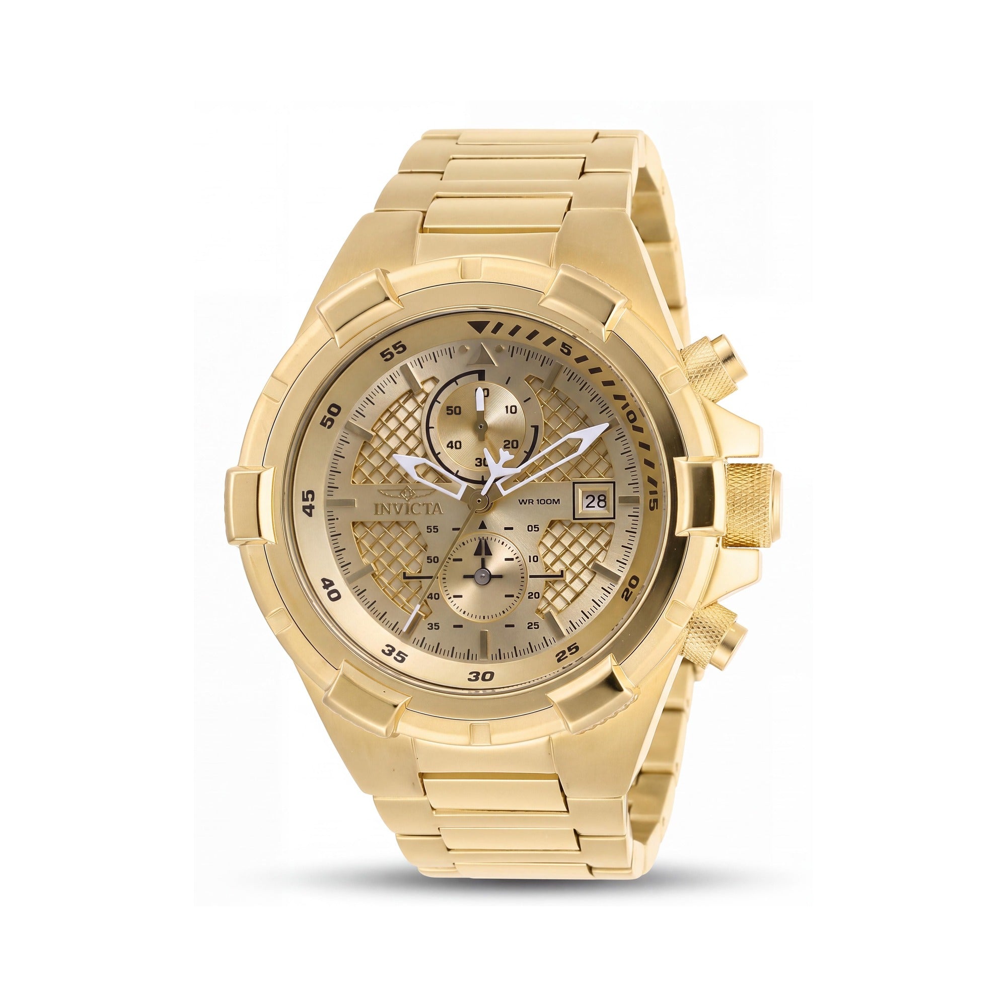 Invicta Reloj de hombre Aviator Chronograph de acero inoxidable dorado Esfera dorada 50mm, Photo 1