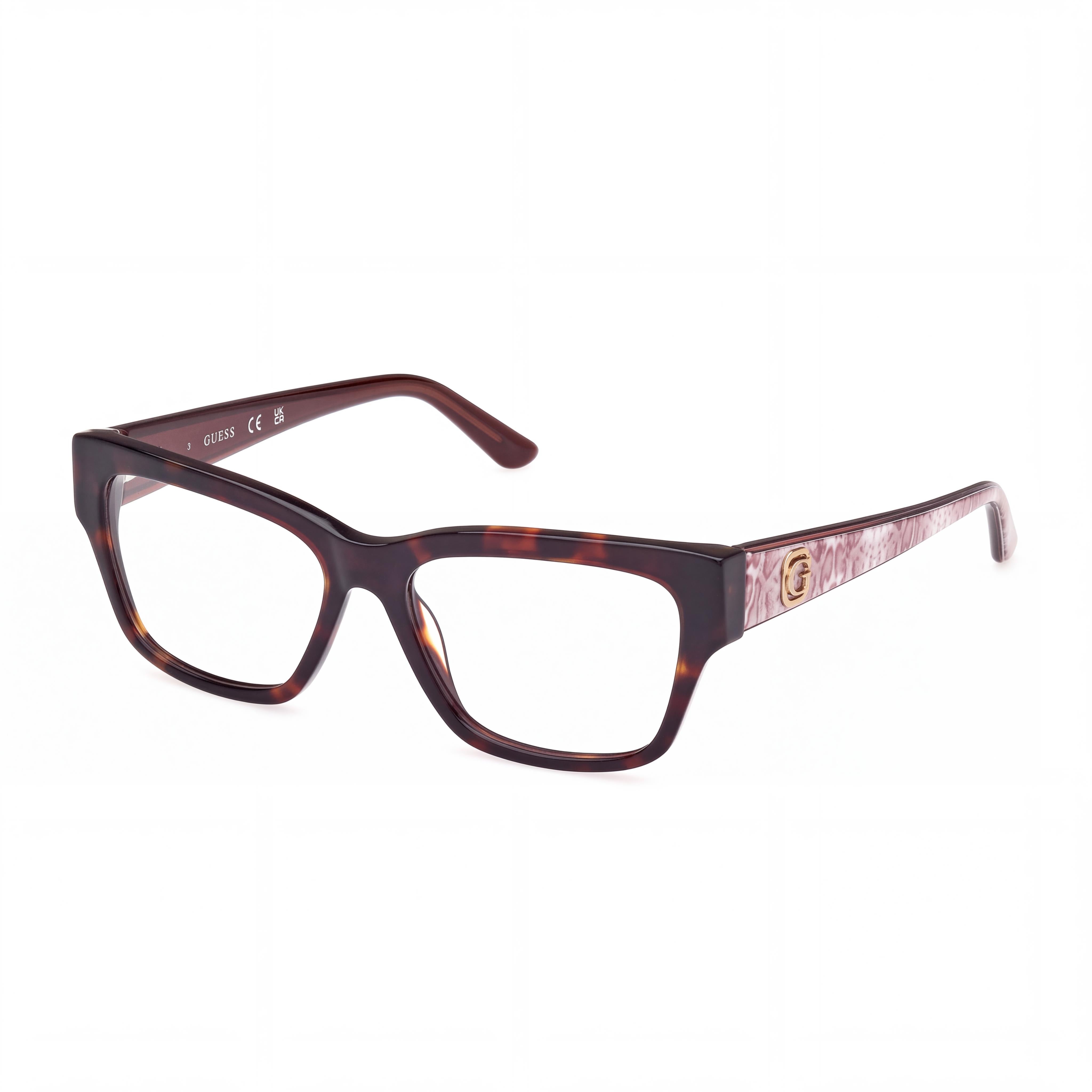 GUESS Gu50126 Women's Dark Havana Plastic Frame Eyewear with Polycarbonate Lenses - 53mm Lens, 15mm Bridge, 140mm Temple, Photo 1