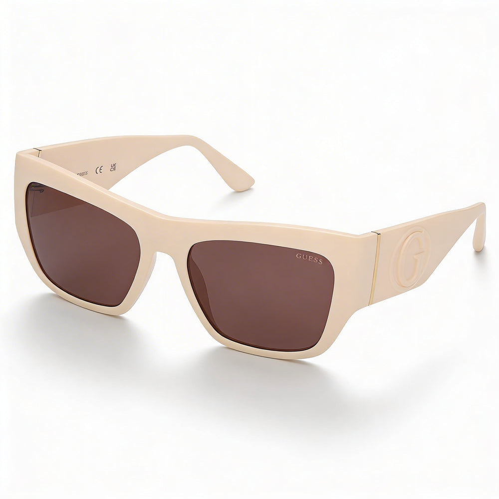 GUESS Gu00252 Women's Plastic Frame Sunglasses, 100% UVA & UVB Protection, Ivory with Purple Lenses, 54mm