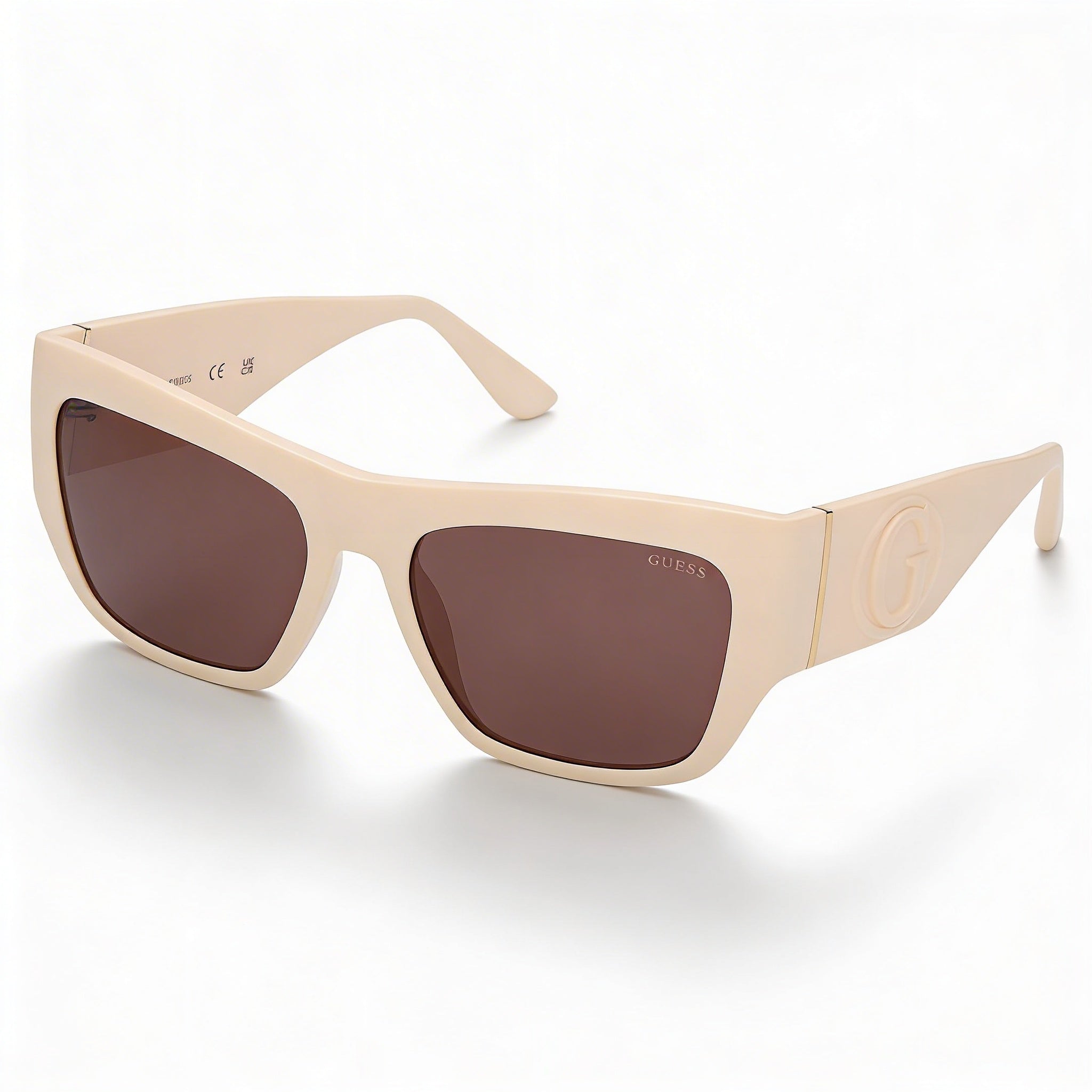 GUESS GU00252 Gafas de sol de plástico para mujer, 100% protección UVA y UVB, marfil con lentes moradas, 54 mm, Photo 1