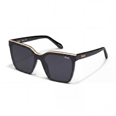 QUAY AUSTRALIA Level Up Women's Black Gold Injection Frame Smoke Polarized UV Sunglasses 147mm