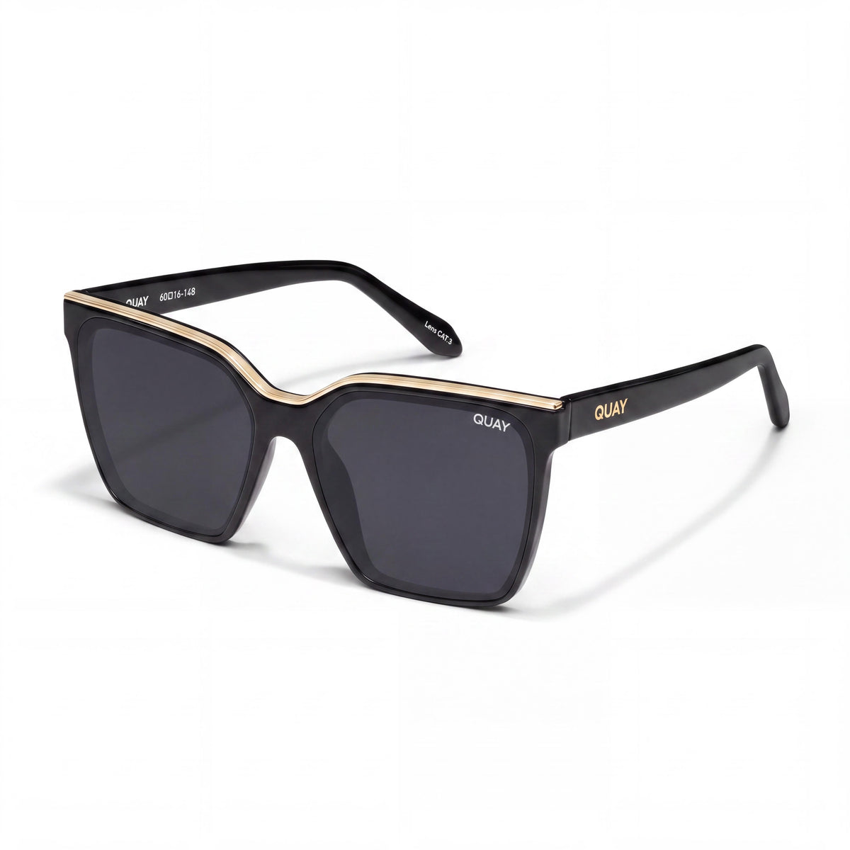 QUAY AUSTRALIA Level Up Women's Black Gold Injection Frame Smoke Polarized UV Sunglasses 147mm, Photo 1