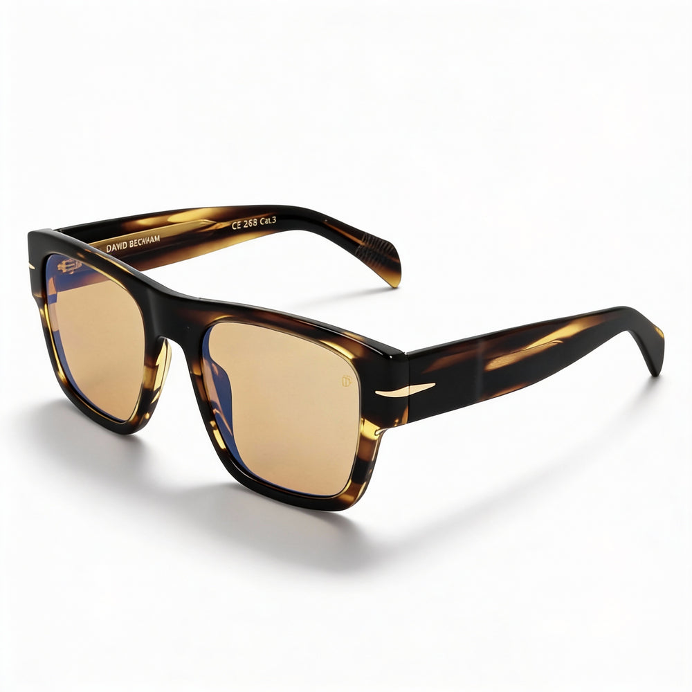 Gafas de sol David Beckham DB 7000/S Bold para hombre, con protección UV multicapa, de acetato, marrón, dorado y rayas, 52-20-145 mm