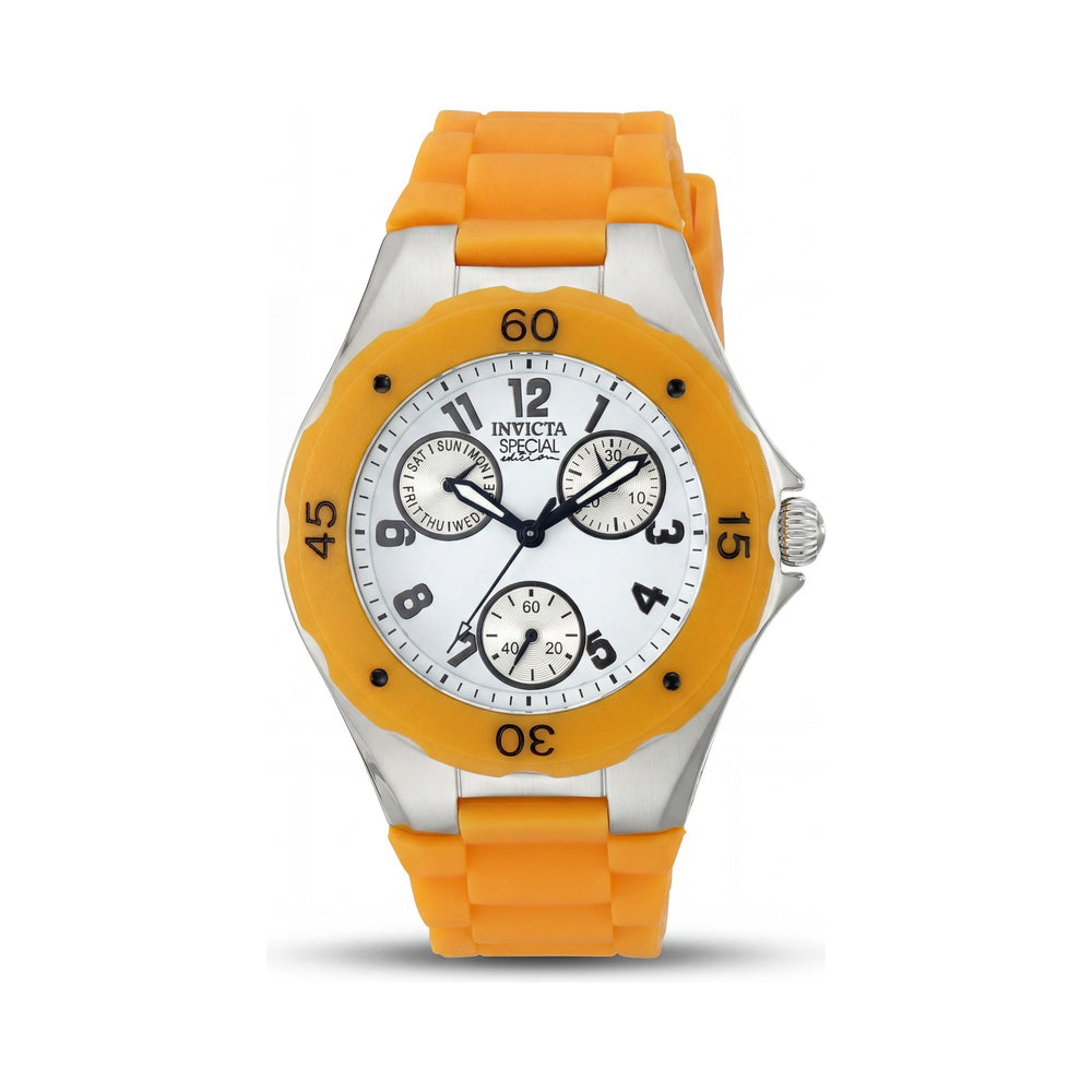 Reloj Invicta Casual de cuarzo multifunción para mujer, con correa de silicona naranja y blanca, caja de acero inoxidable, 38 mm