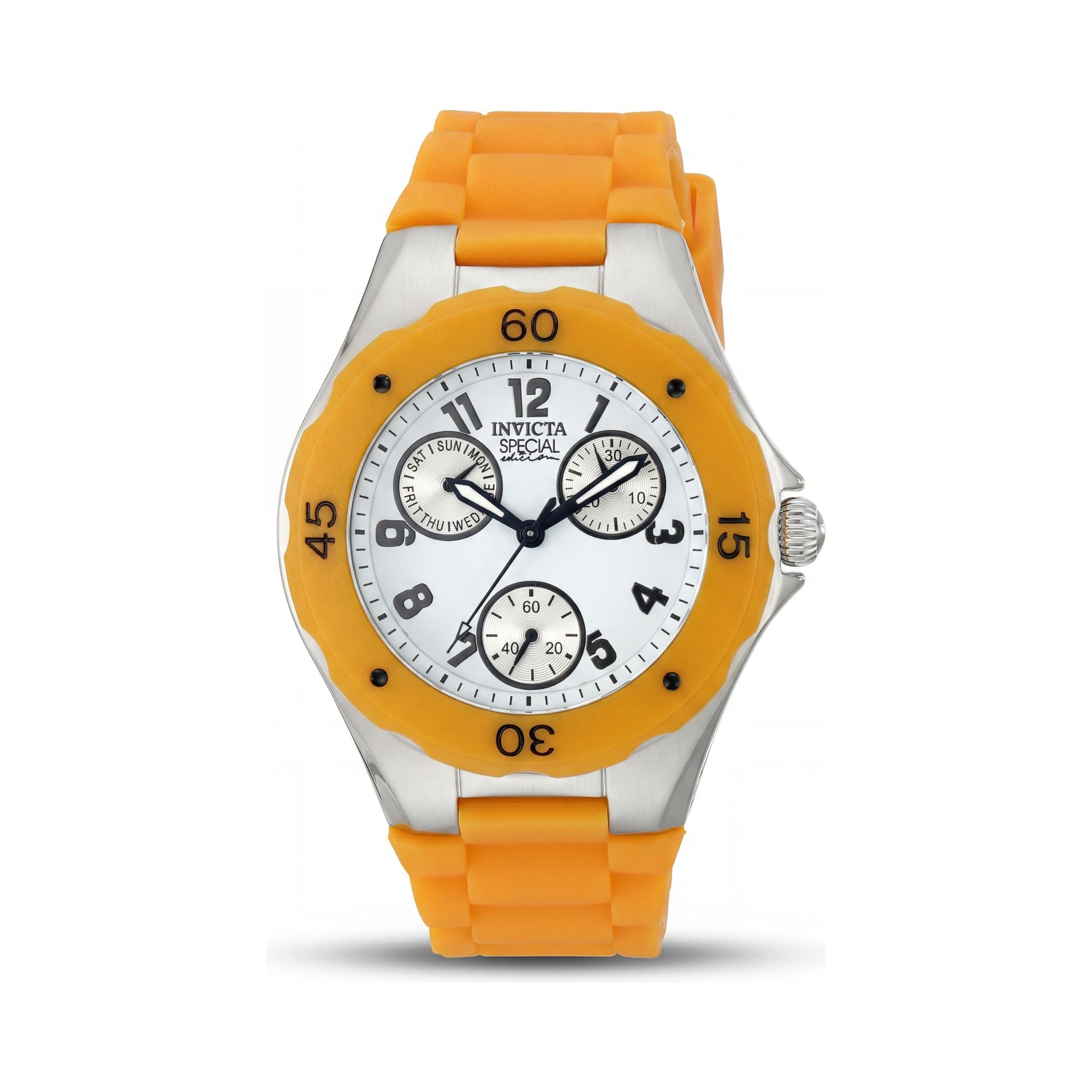 Reloj Invicta Casual de cuarzo multifunción para mujer, con correa de silicona naranja y blanca, caja de acero inoxidable, 38 mm, Photo 1