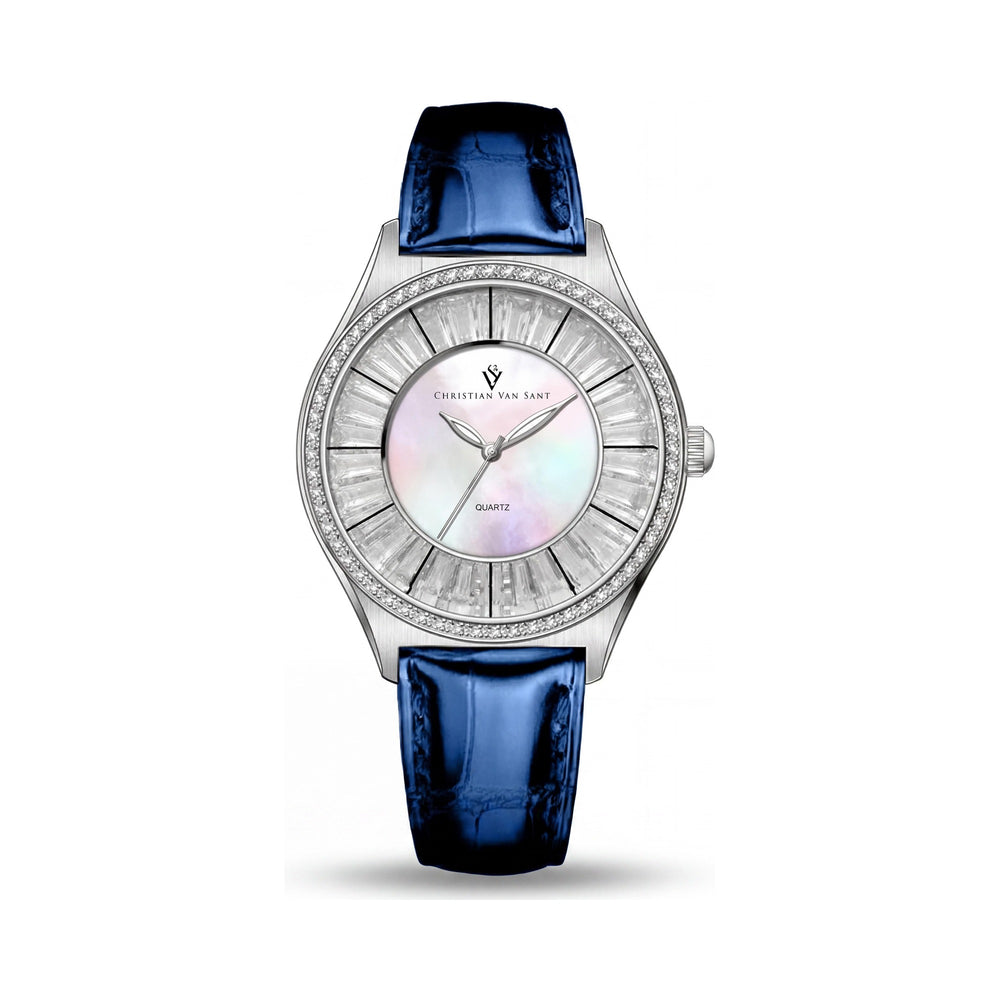 Reloj de cuarzo Christian Van Sant Luna para mujer con esfera de nácar, acero inoxidable y cuero