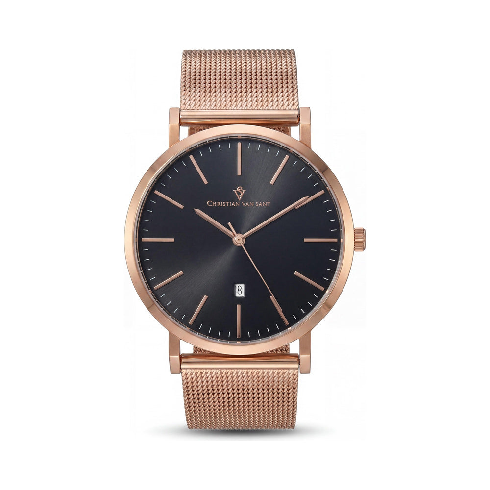 Reloj Christian Van Sant Paradigm para hombre, cronógrafo de cuarzo, tono oro rosa, acero inoxidable, esfera negra