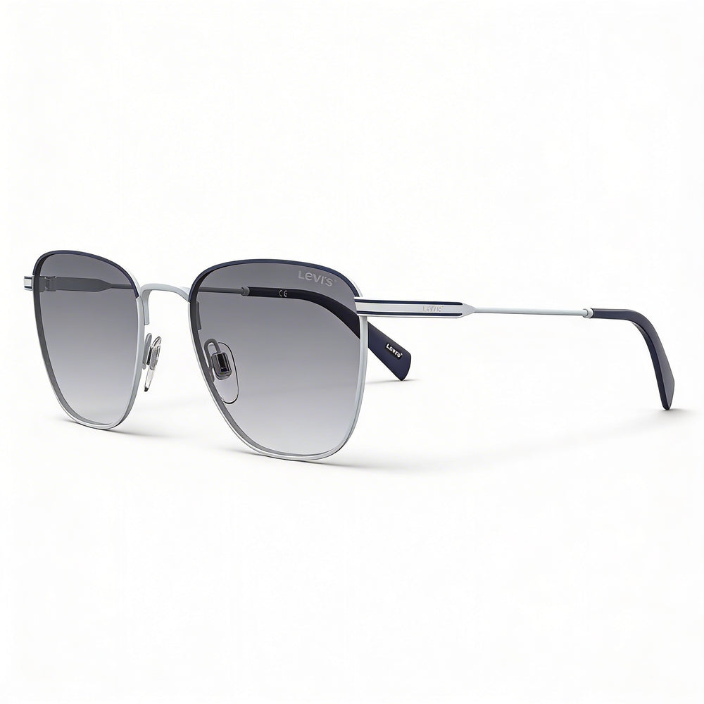 Gafas de sol Levi's 1016 rectangulares unisex de acero inoxidable no polarizadas con protección UV, azul gris mate, gris oscuro degradado de 52 mm