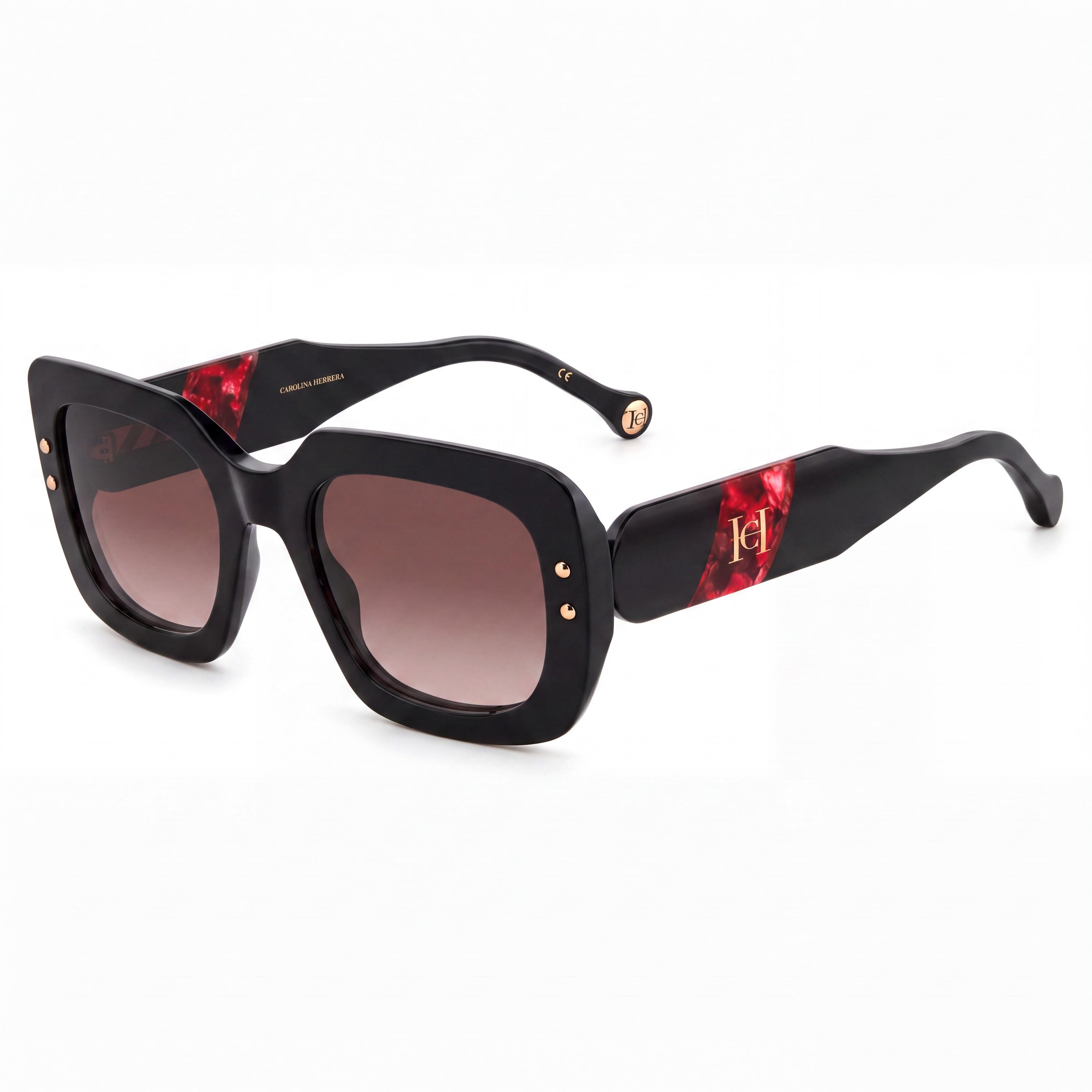 Carolina Herrera HER 0186/S Gafas de sol rectangulares para mujer, de acetato, en color negro y burdeos, no polarizadas, con protección UV del 100%, 52 mm, Photo 1