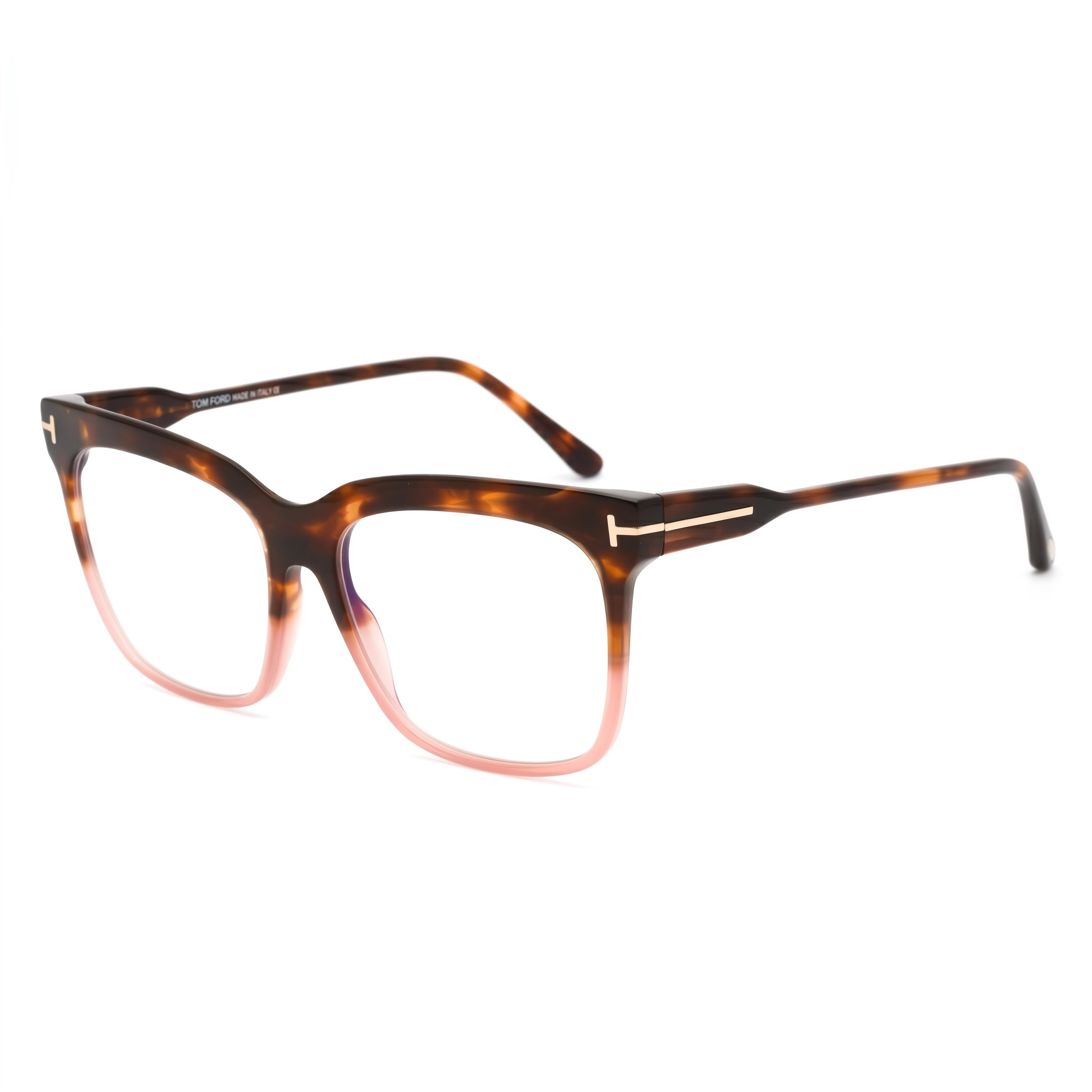 Tom Ford Ft5768-b Women's Havana to Milky Pink Plastic Square Full Rim Blue-Light Block Eyeglasses 54mm, Photo 1