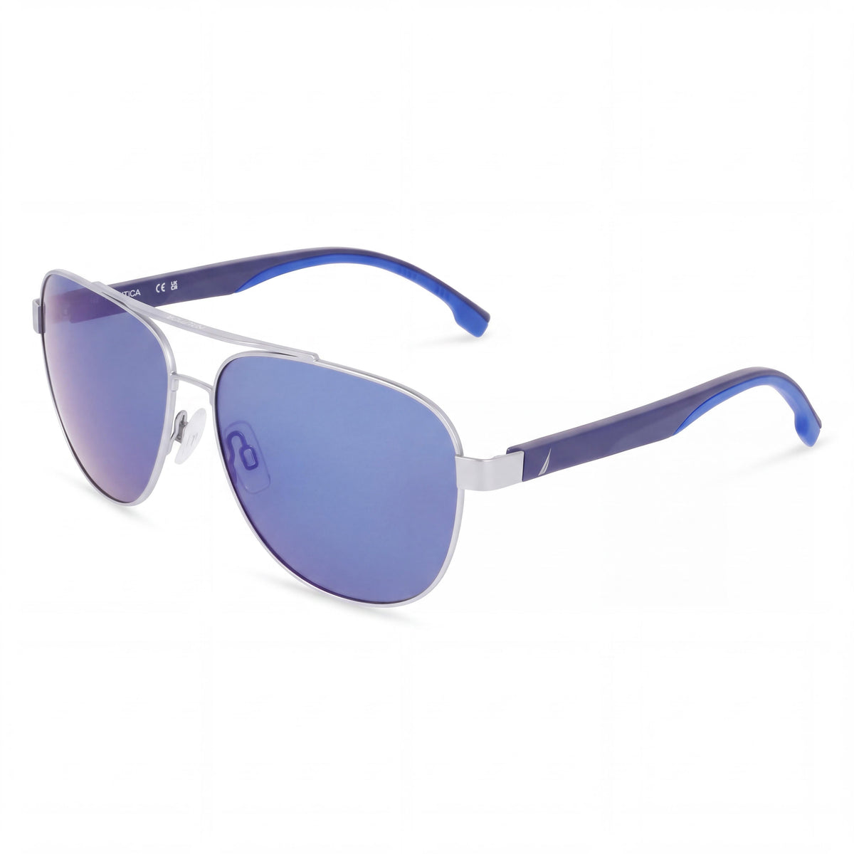 Nautica N107sp Men's Metal Pilot Sunglasses, Matte Silver Frame, Multicolor Lenses, 60mm, UV Protected, Photo 1