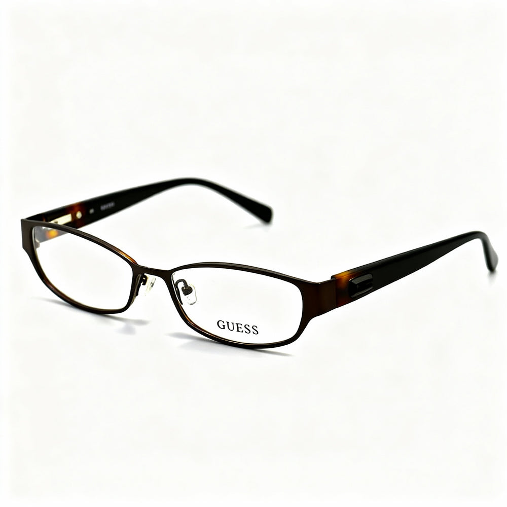 GUESS GU2412 Unisex Brown Metal Full-Rim Round Optical Eyeglasses Frames with Customizable Lenses 52-16-135mm