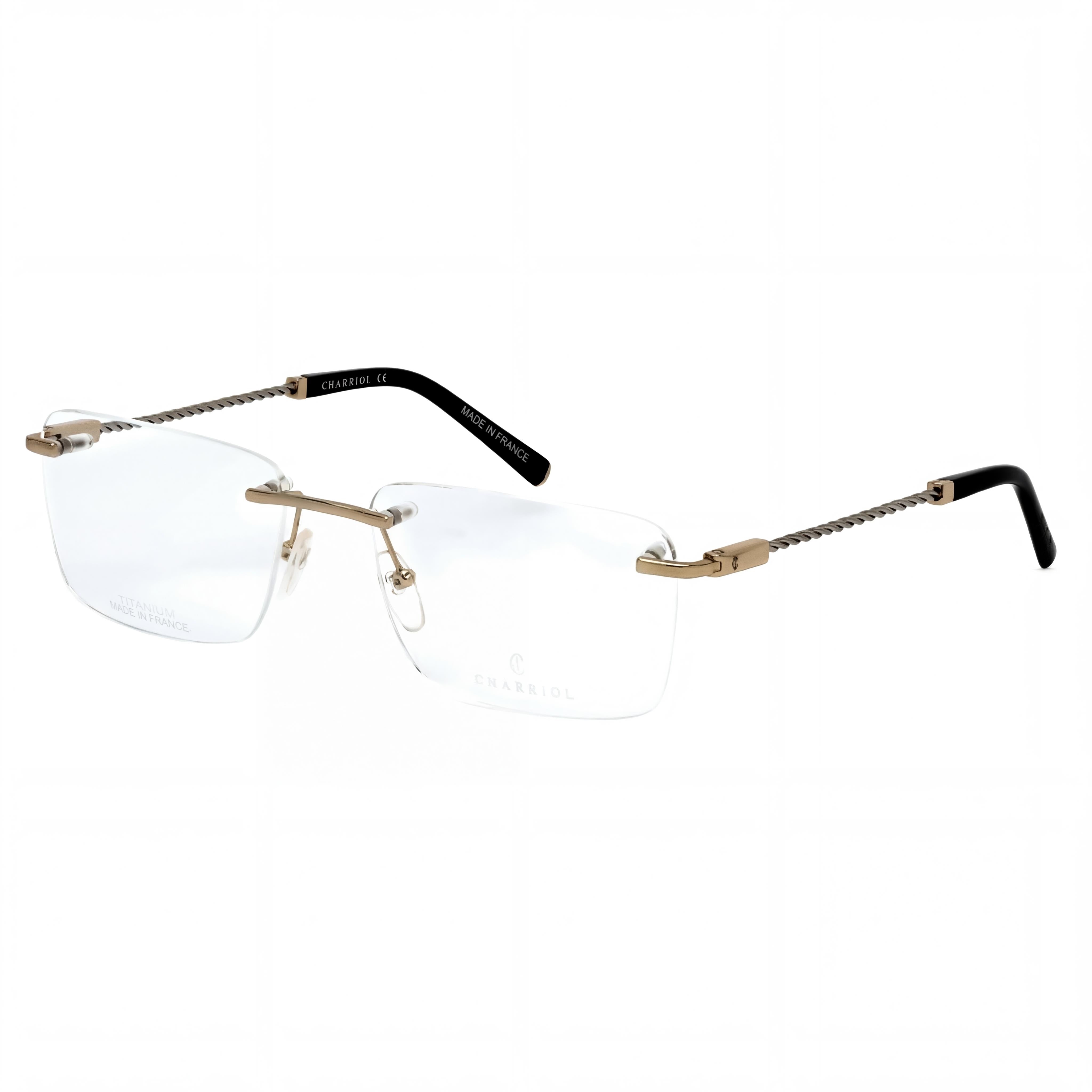 Gafas Charriol Pc75063 para hombre con montura metálica dorada/plateada brillante, lentes de policarbonato transparente, lente de 58 mm, puente de 18 mm, Photo 1